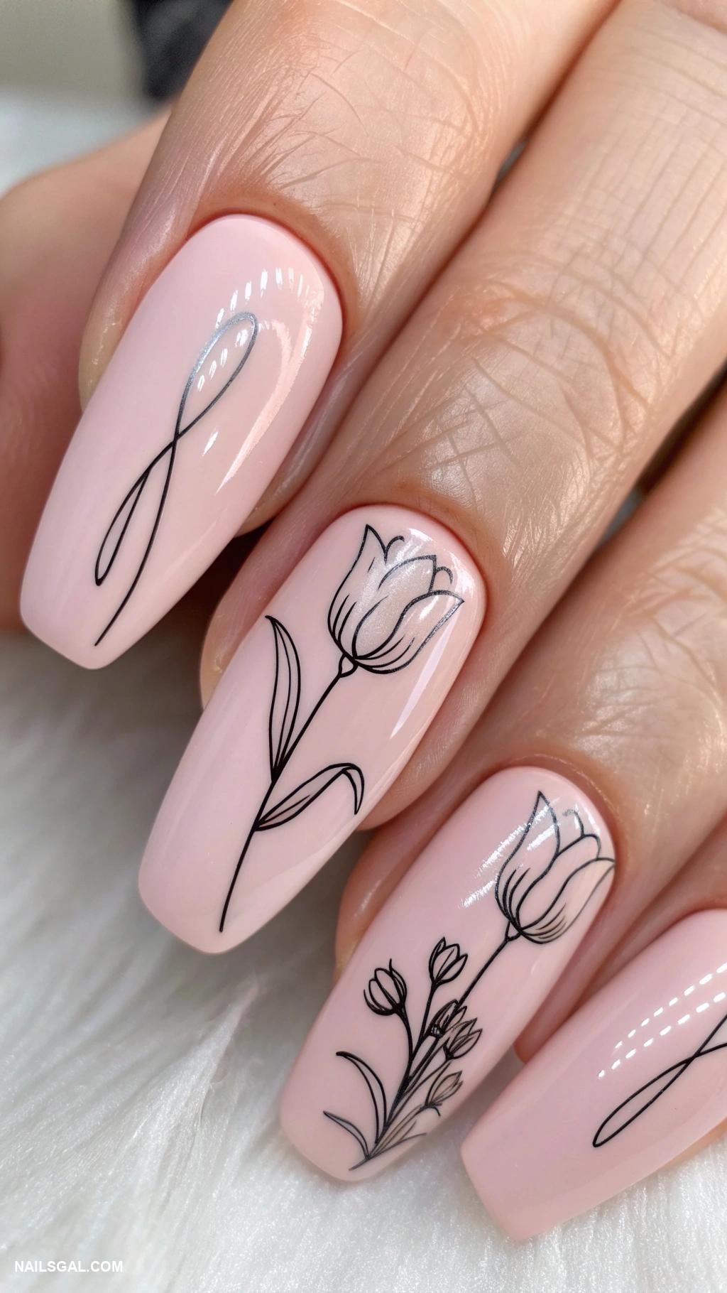 tulip nails Minimalist tulip line art design
