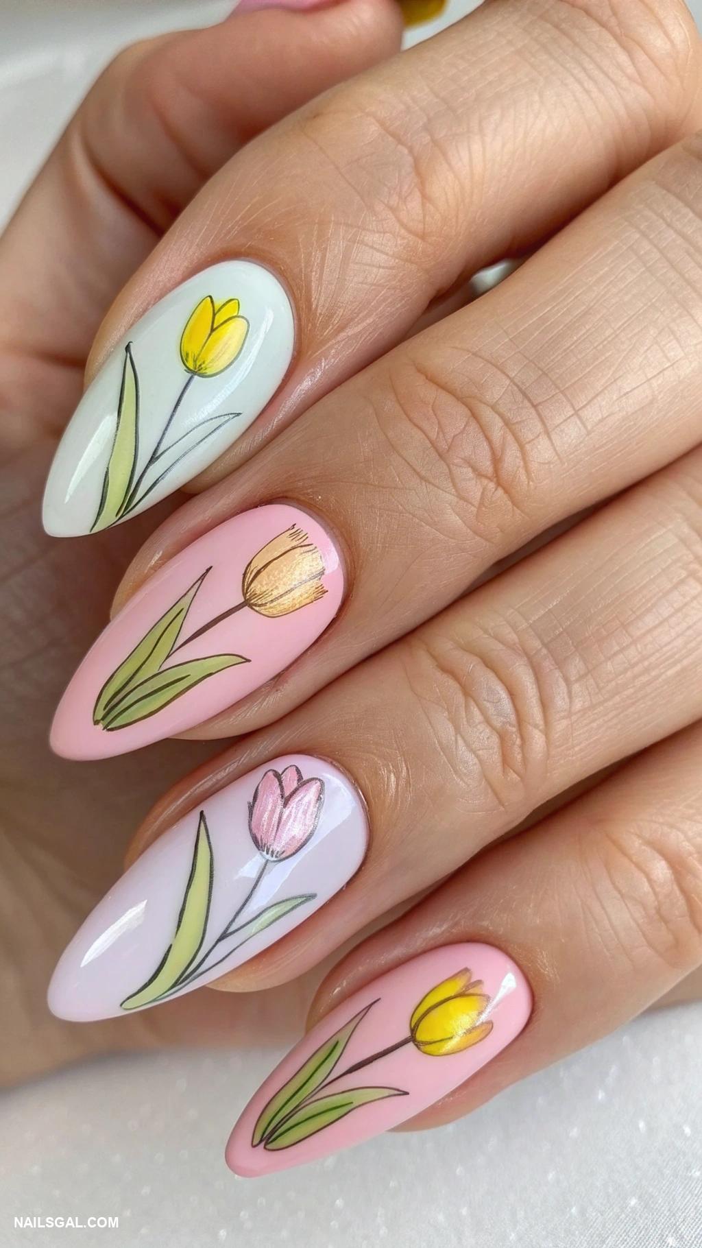 tulip nails Pastel tulips on nude background