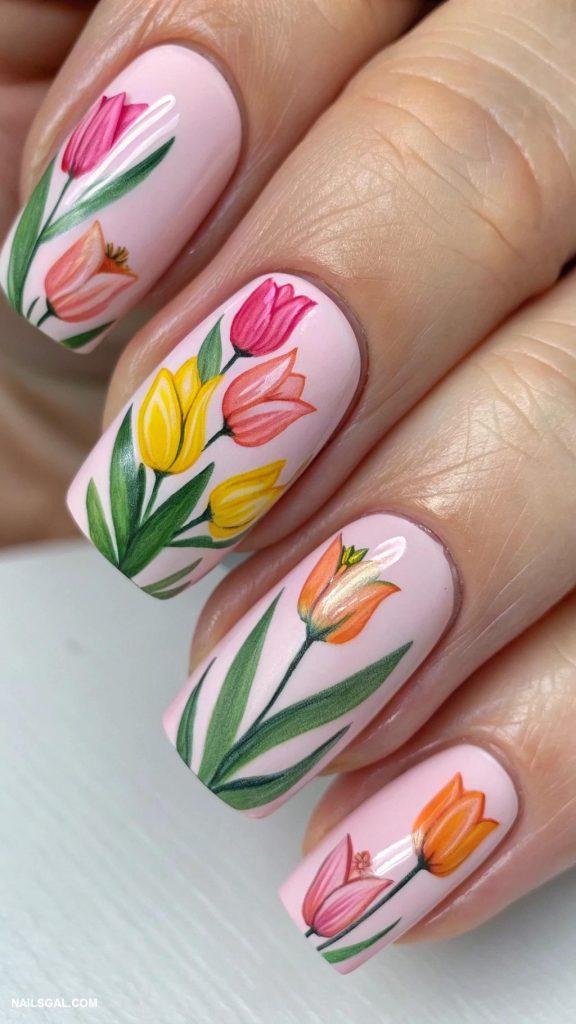 tulip nails Tulip bouquet on accent nails