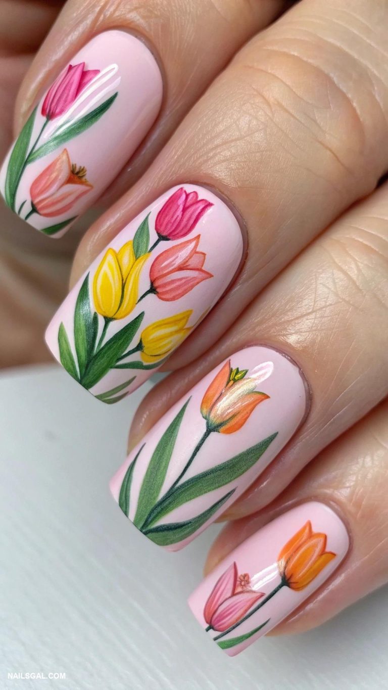 tulip nails Tulip bouquet on accent nails