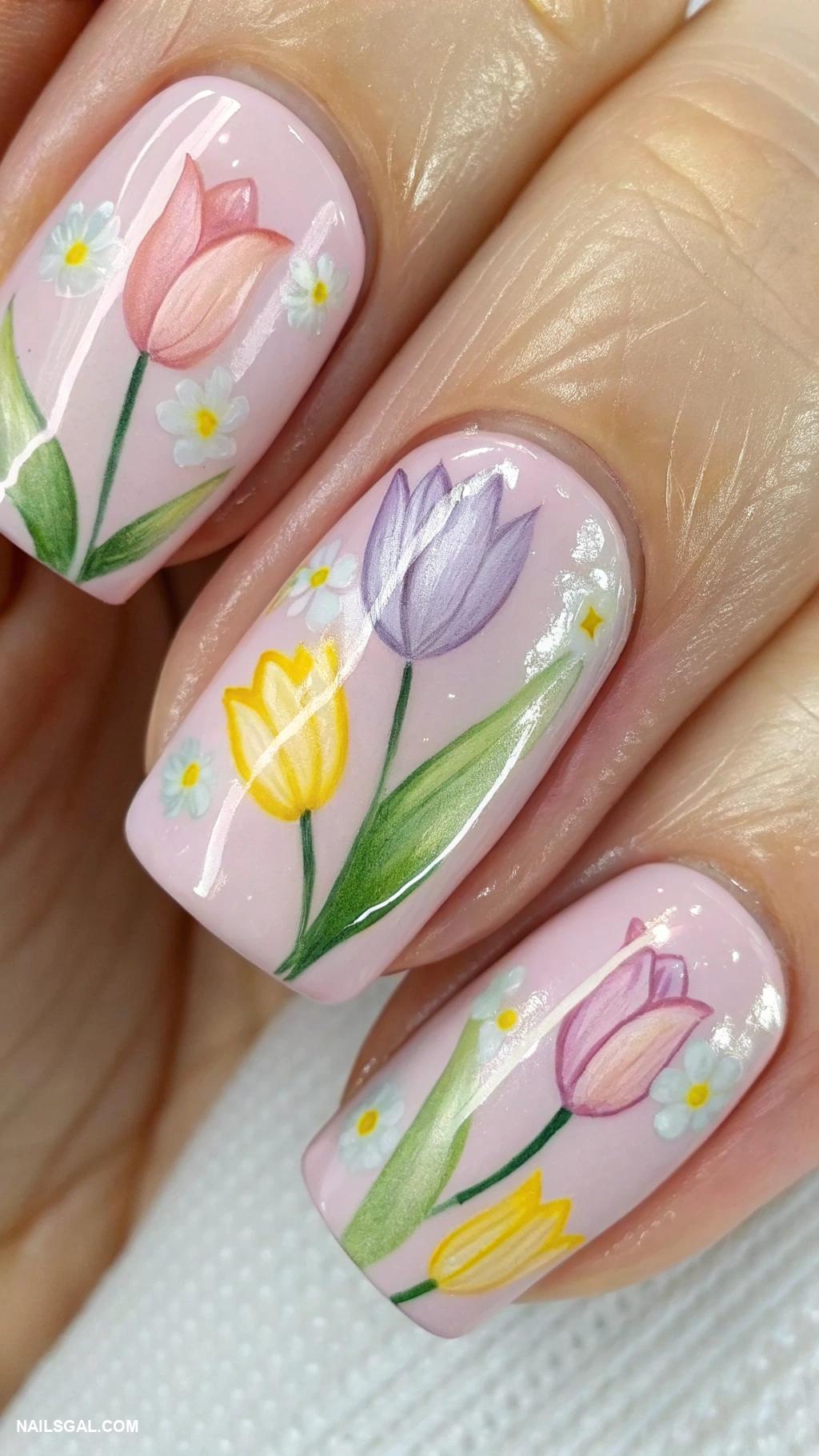 tulip nails Watercolor tulips with soft blending