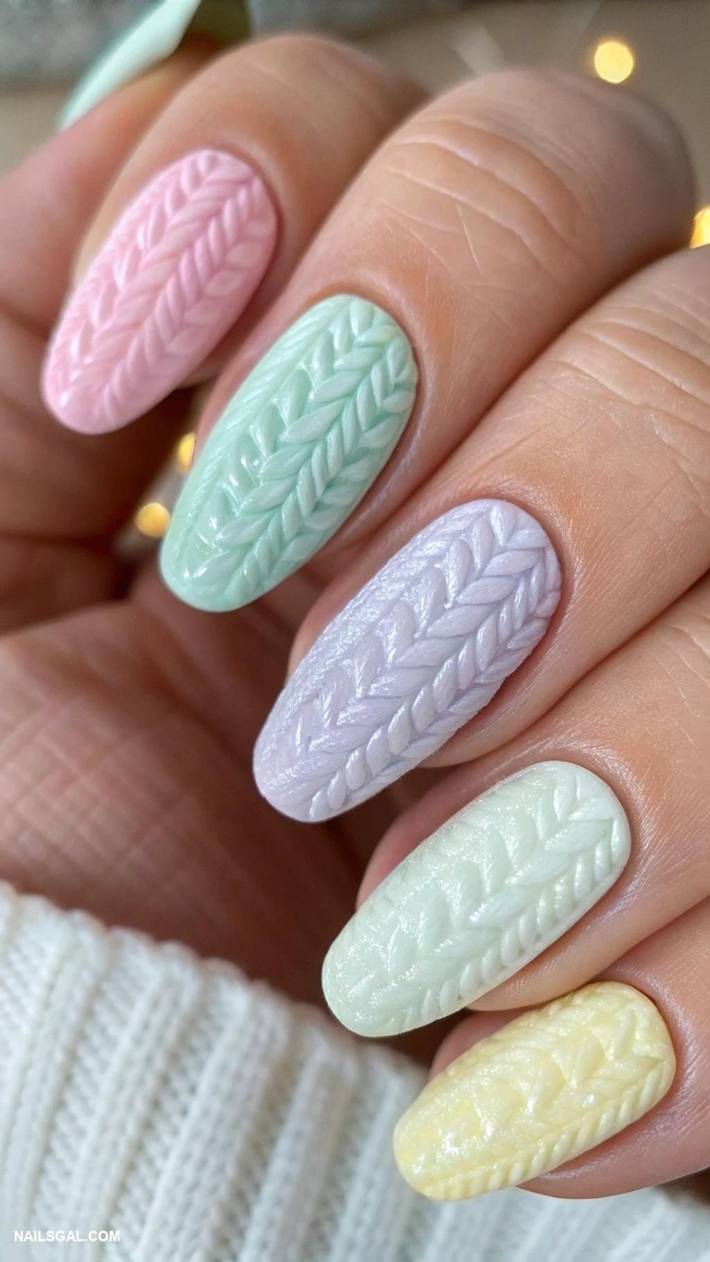 winter nail ideas Cozy knit patterns in pastel colors