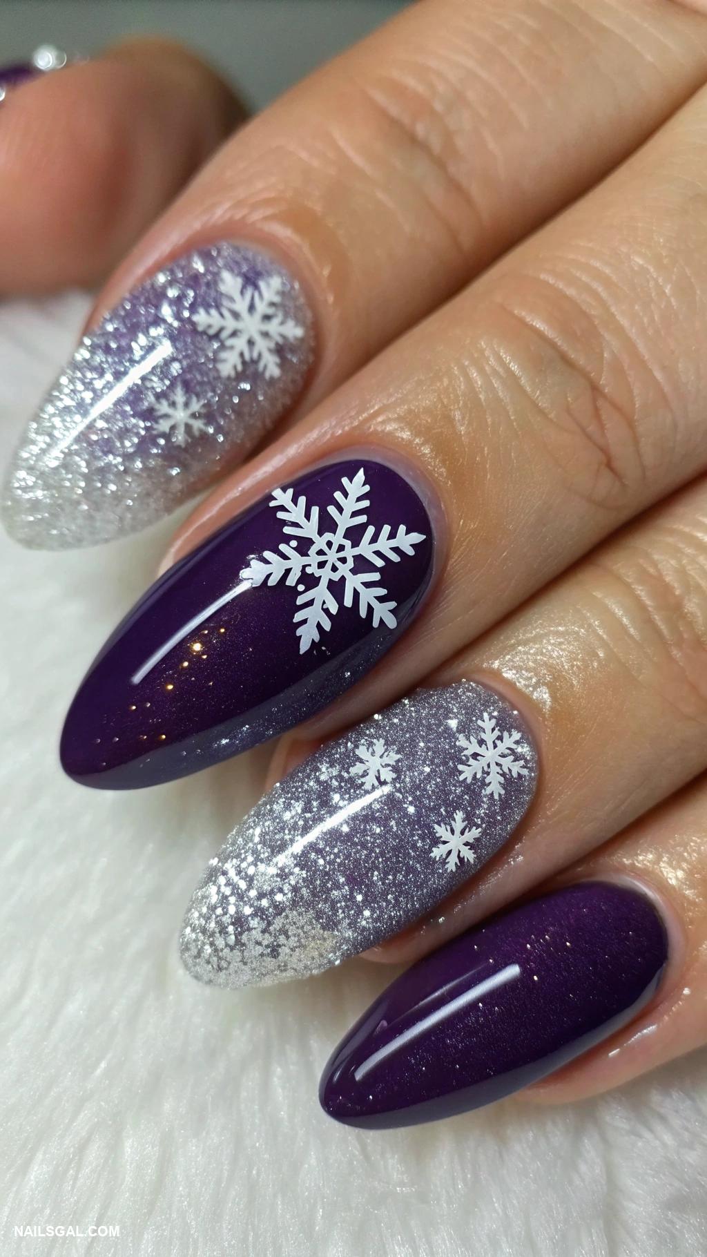 winter nail ideas Glittery silver tips over dark purple