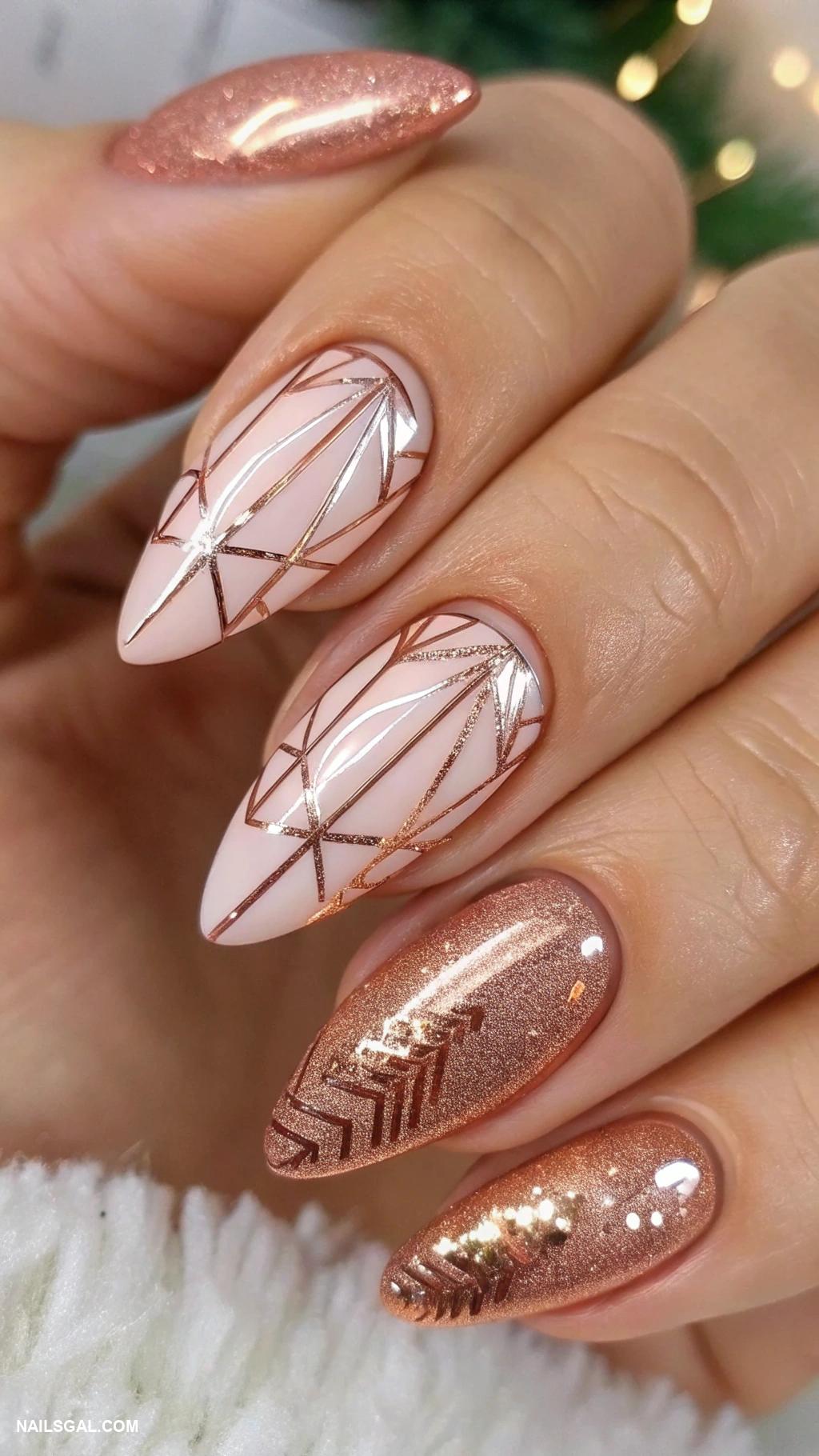 2026 year nails for new years Metallic rose gold with glossy finish