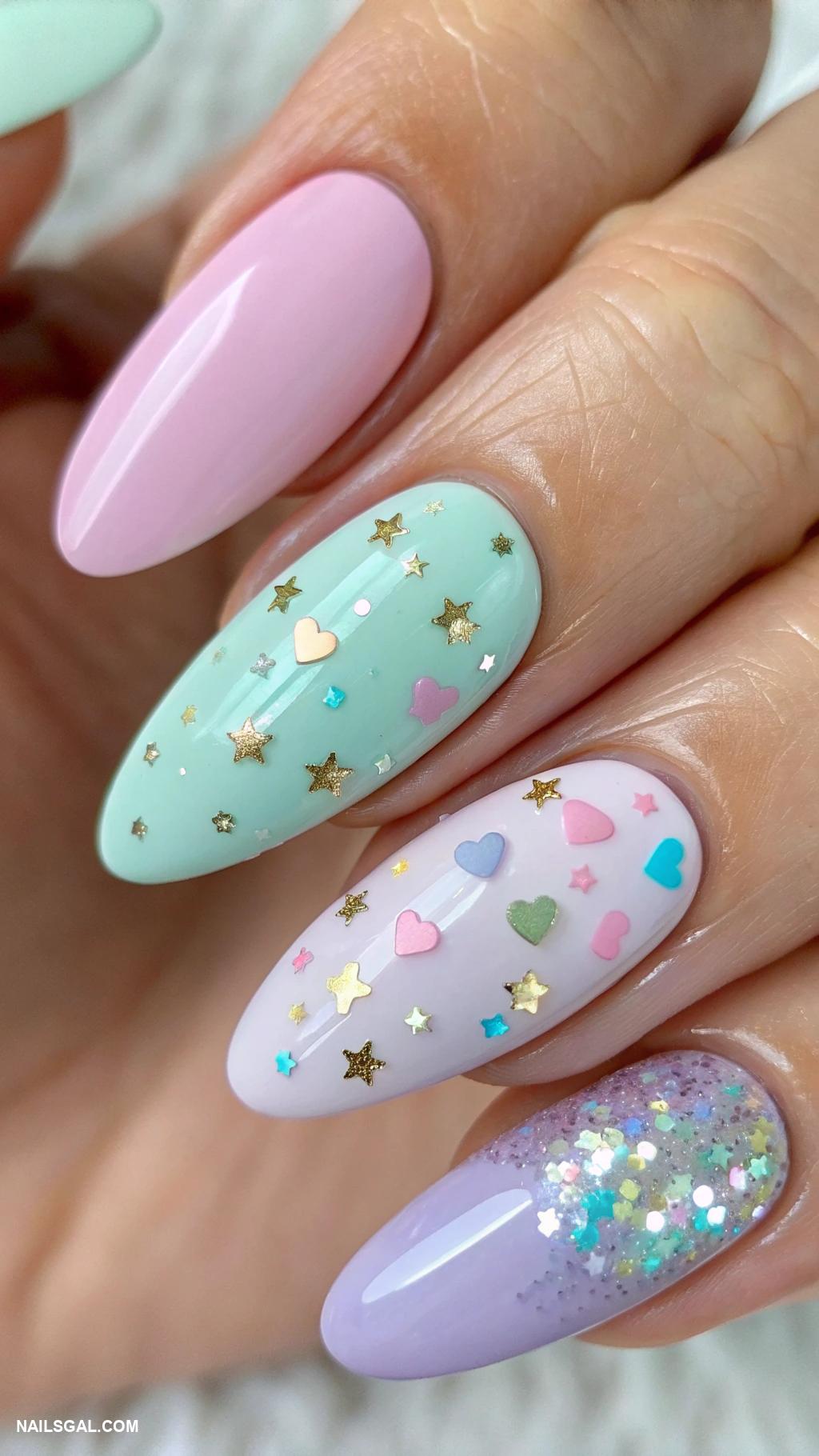 2026 year nails for new years Pastel colors with confetti designs