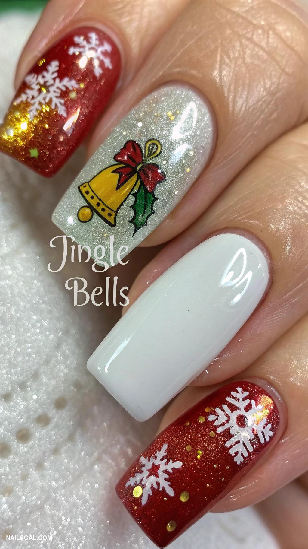 December nails Jingle bells design with festive colors