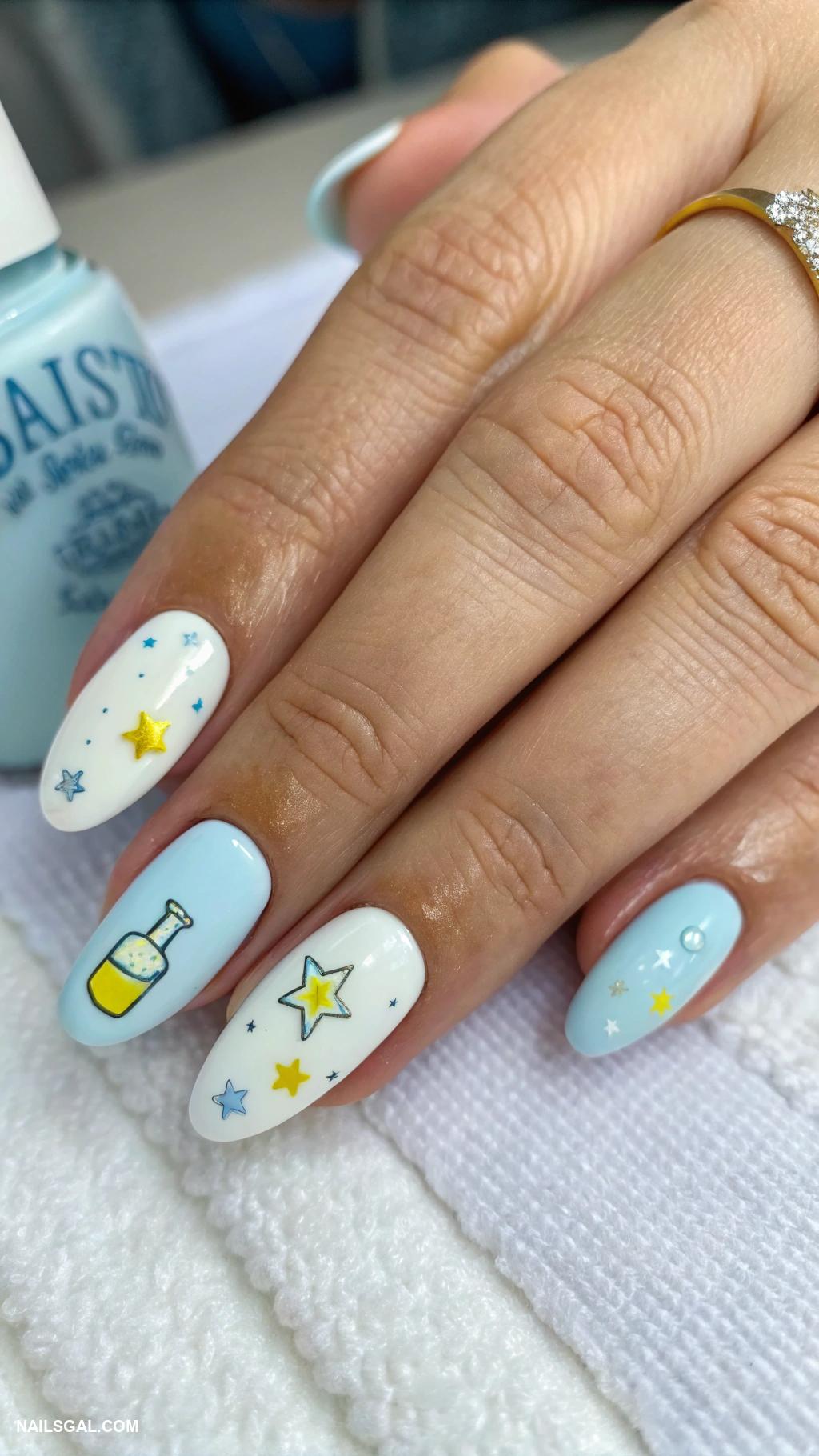 baby boy baby shower nails Baby bottle nail art on accent nails