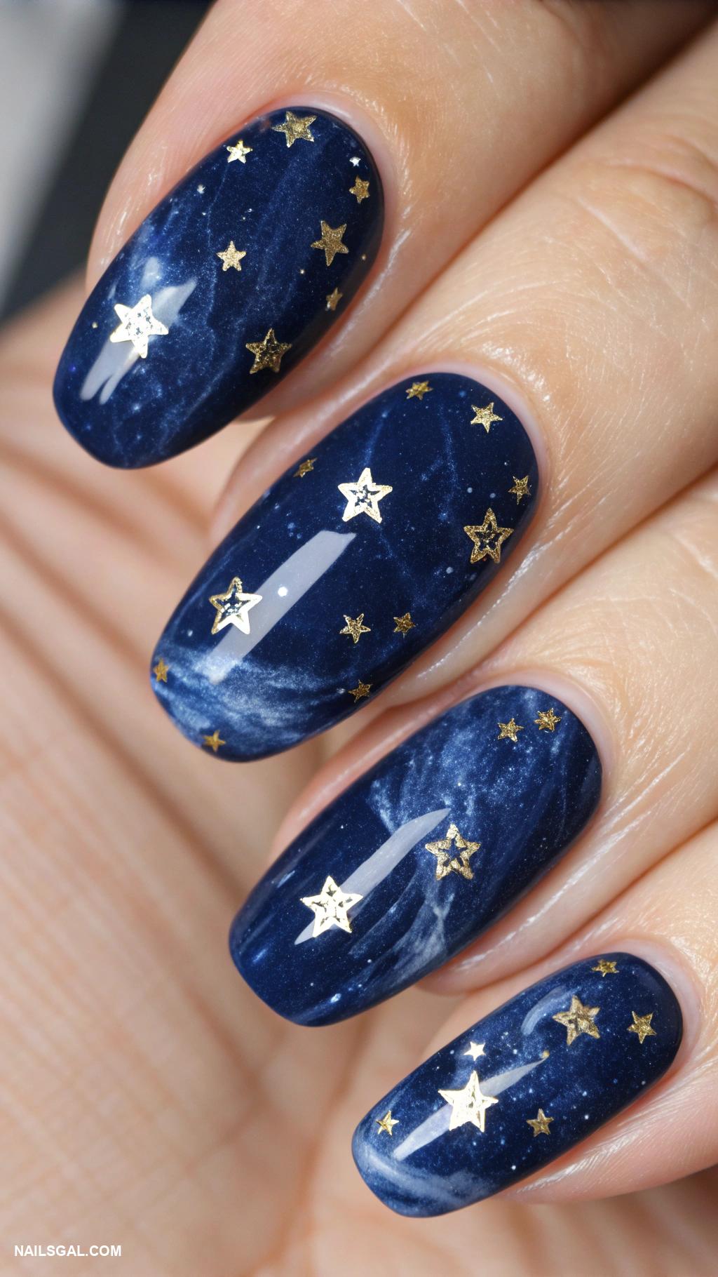 blue marble nails Deep navy blue marble with tiny stars