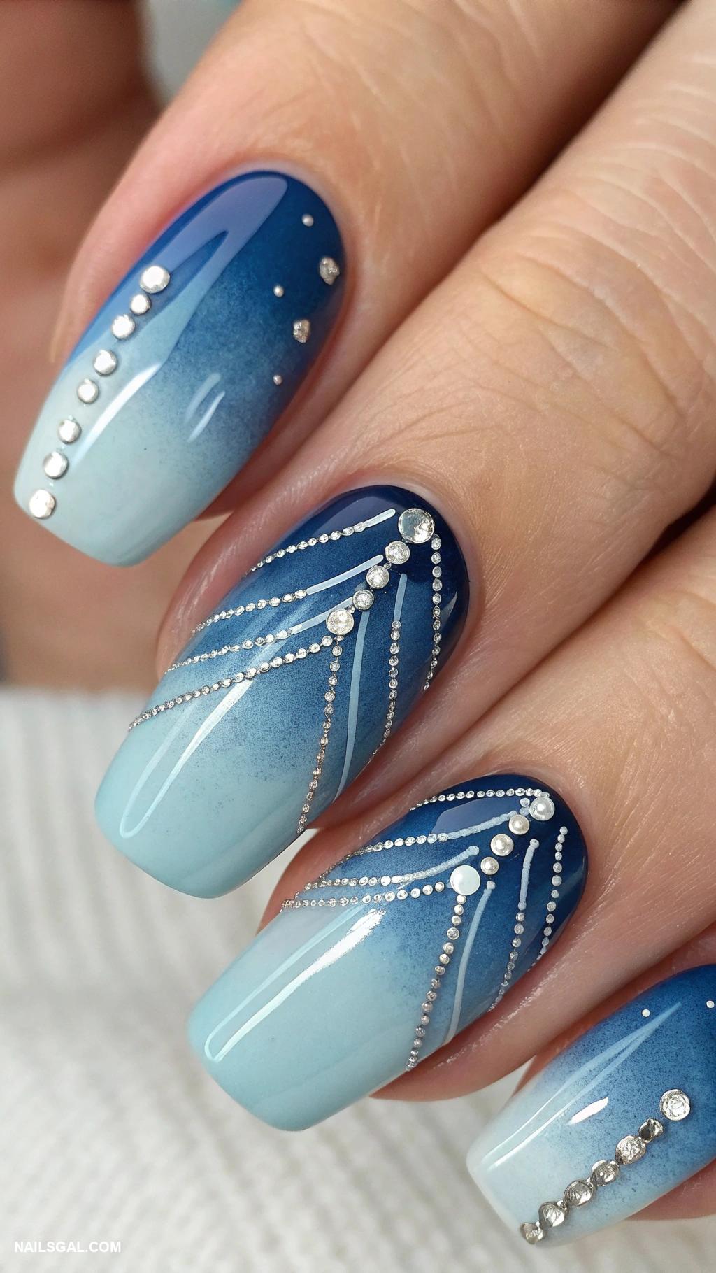 blue marble nails Ombre blue marble with silver accents