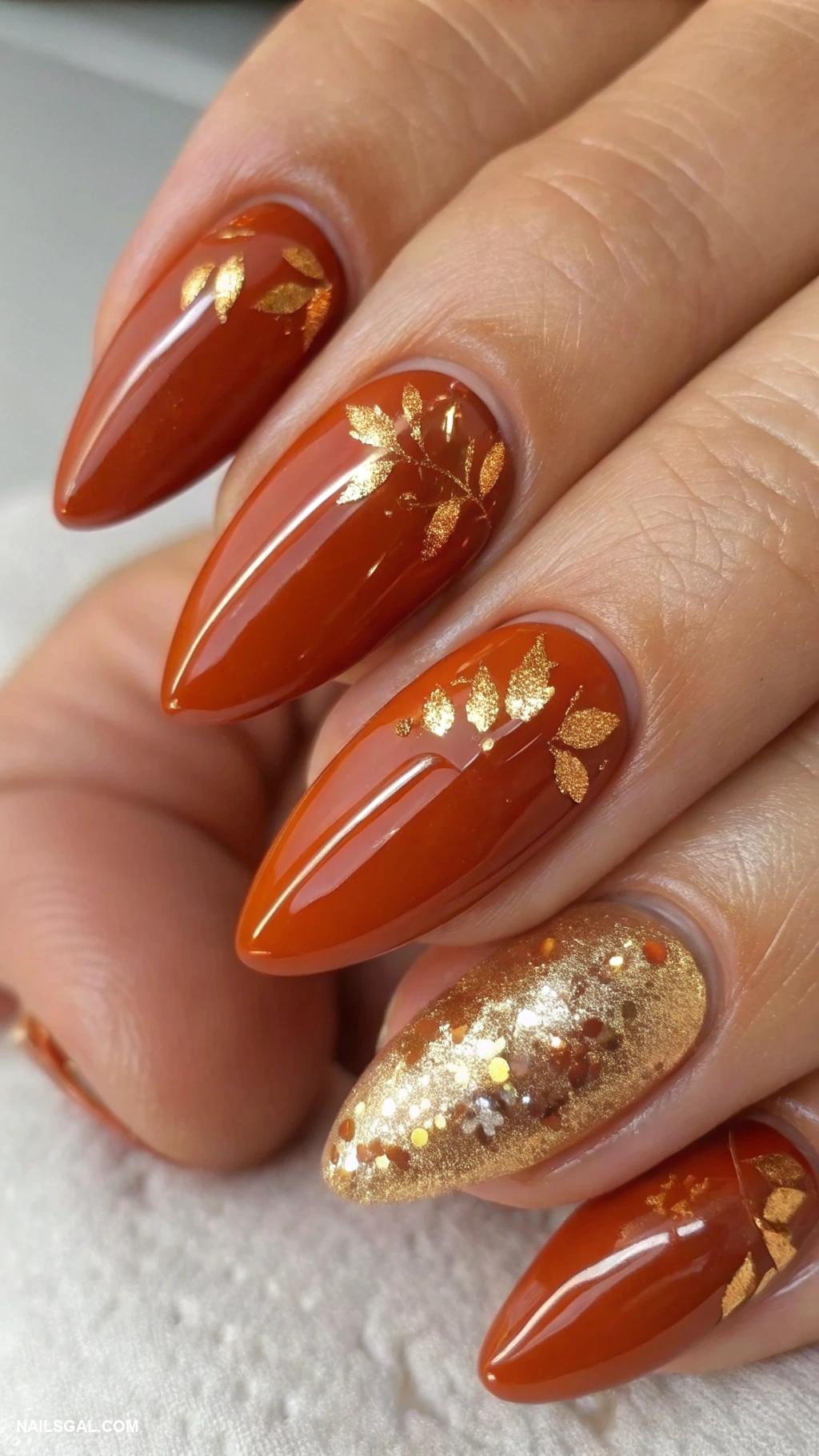 chrome autumn nails Gold chrome tips with burnt orange base