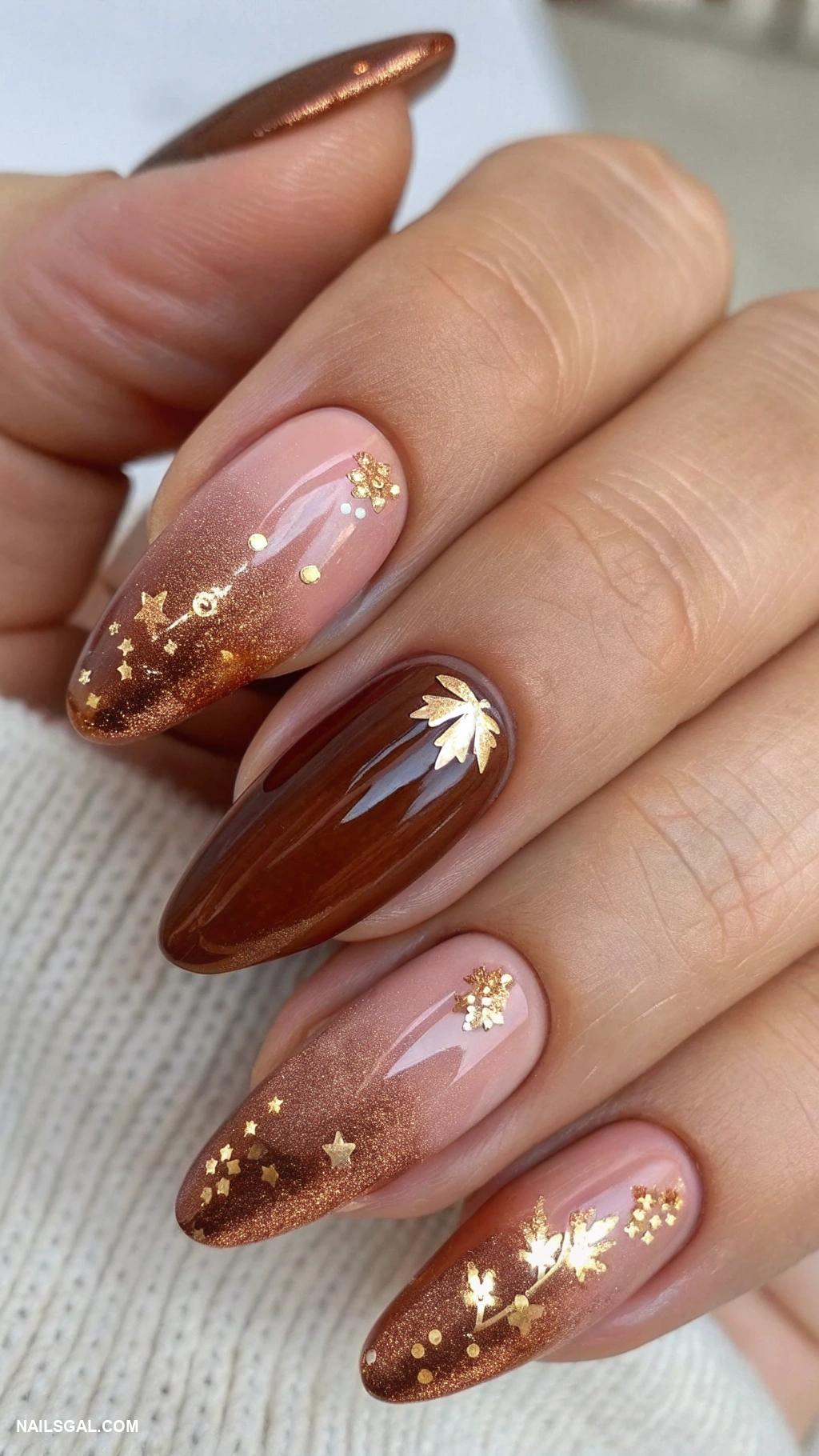 chrome autumn nails Rose gold chrome ombre with brown tips