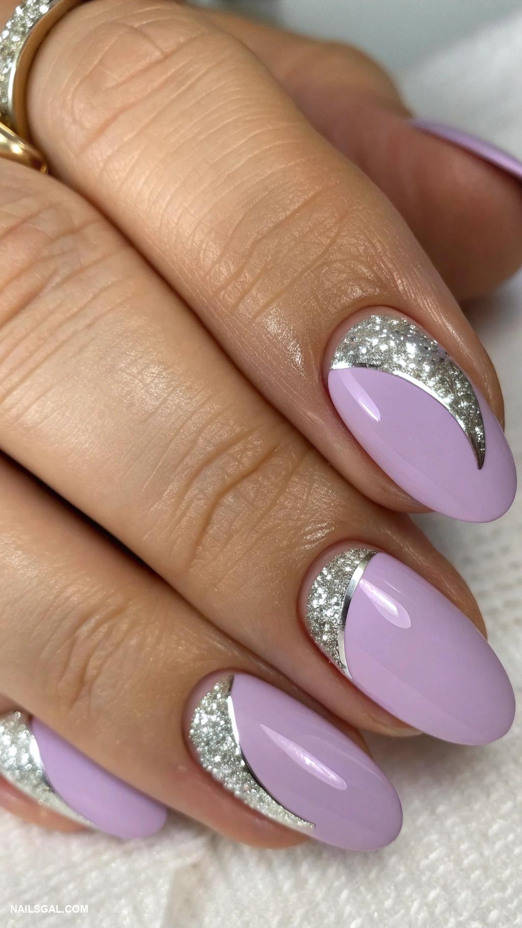 chrome nails Half moon design with shiny chrome