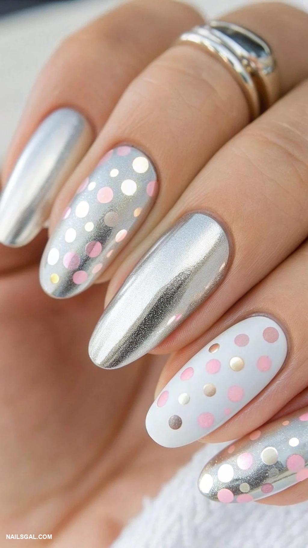 chrome nails Minimalist dots on chrome nails