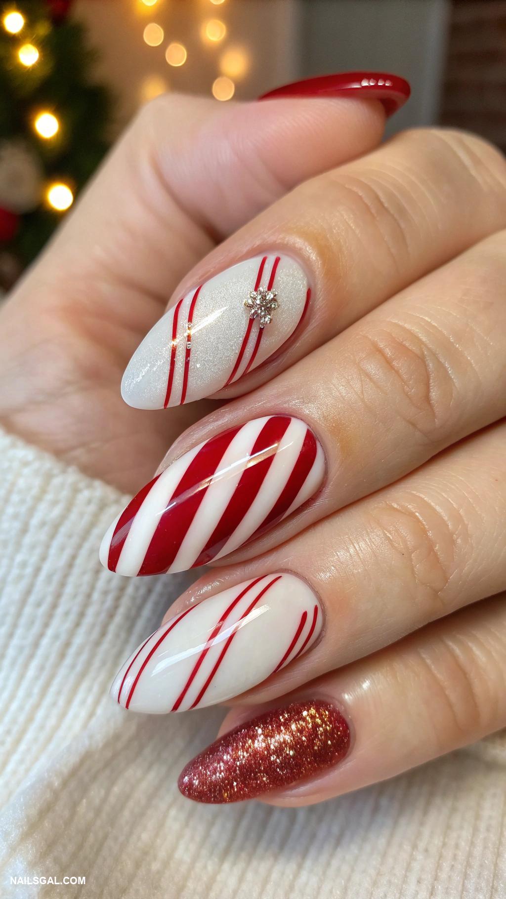 classy christmas nails Classic red and white candy cane stripes