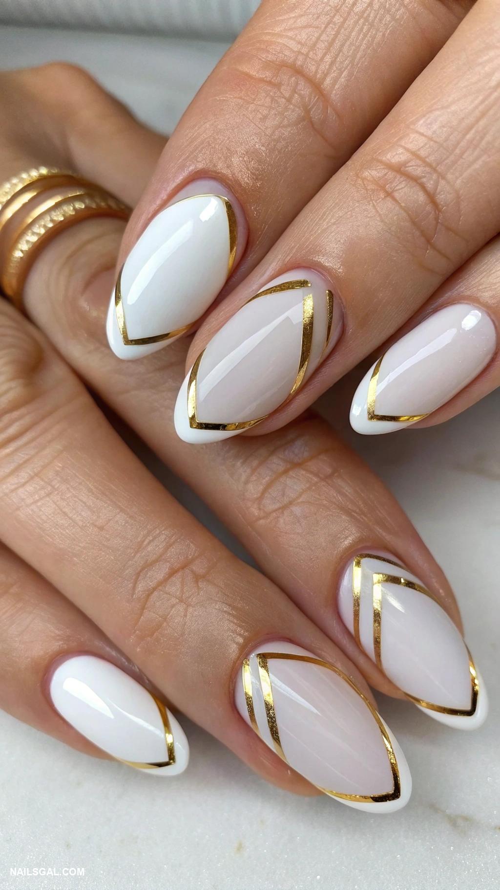 classy christmas nails Modern french tips with metallic gold lines