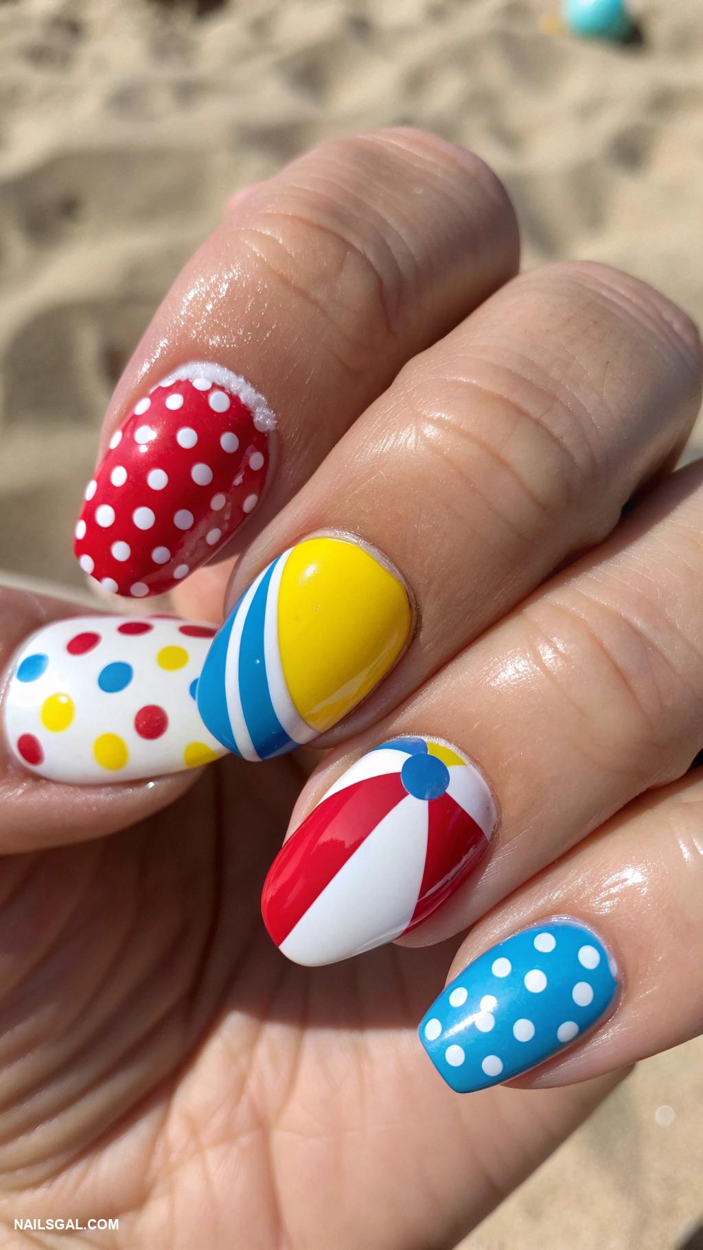 coastal nails Beach ball designs on playful colors
