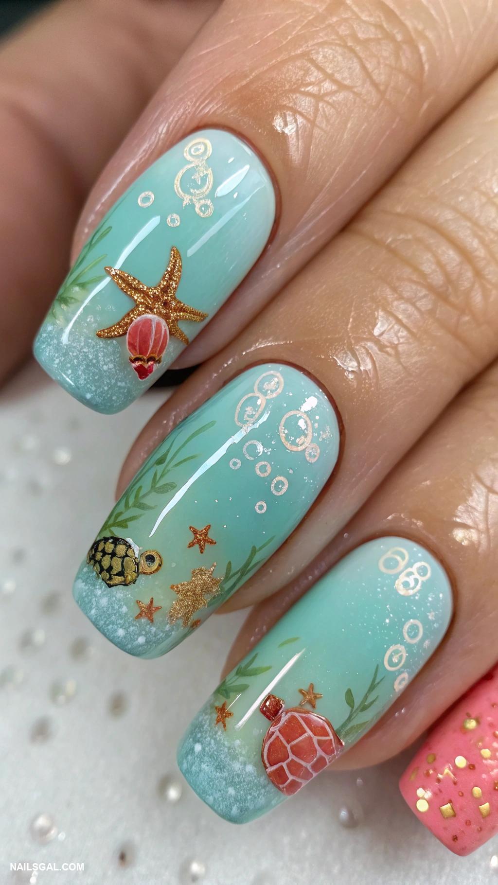 coastal nails Underwater scene with fish and bubbles