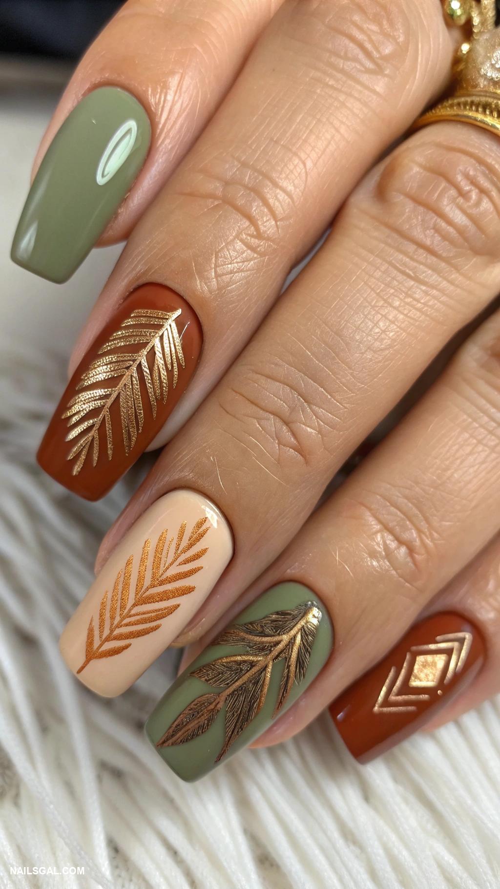 cowgirl nails Fringe style with earth tones