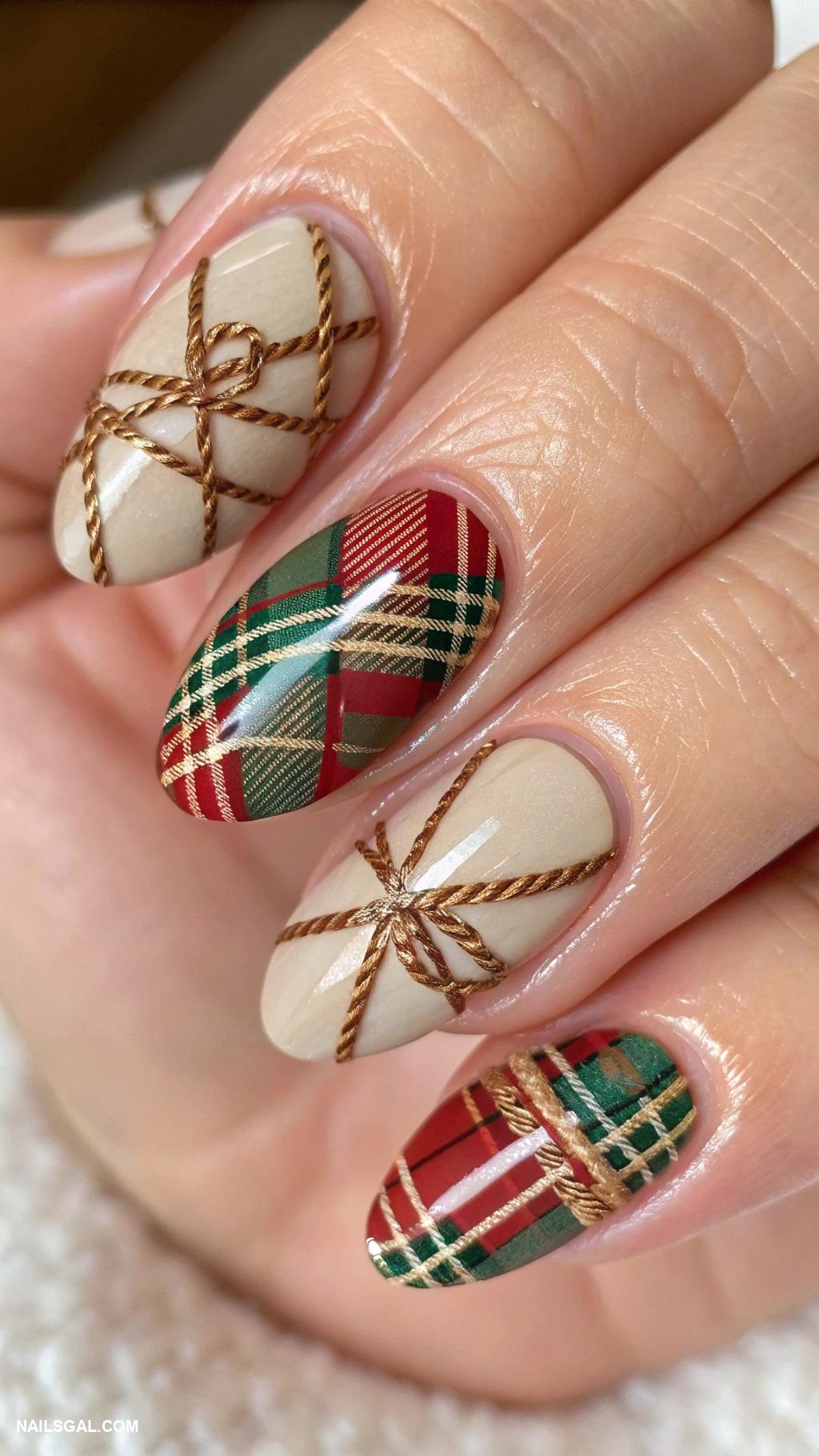 cowgirl nails Plaid pattern with rope details