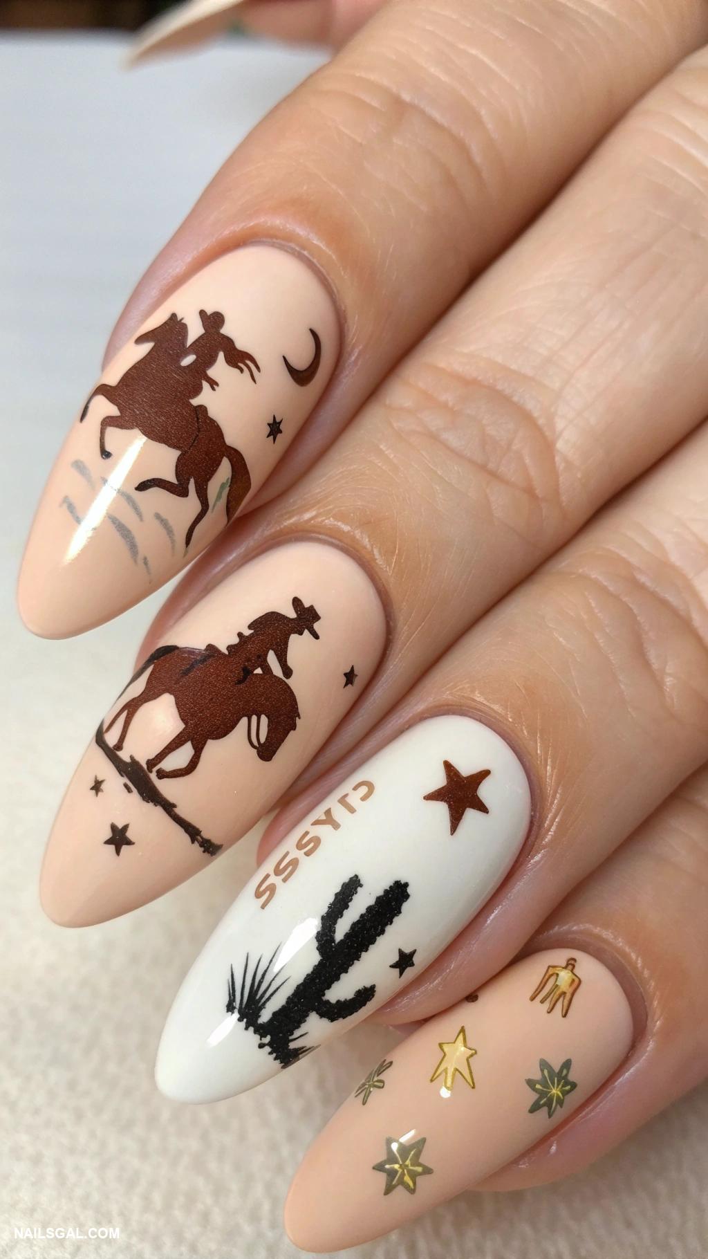 cowgirl nails Rodeo scene on neutral base
