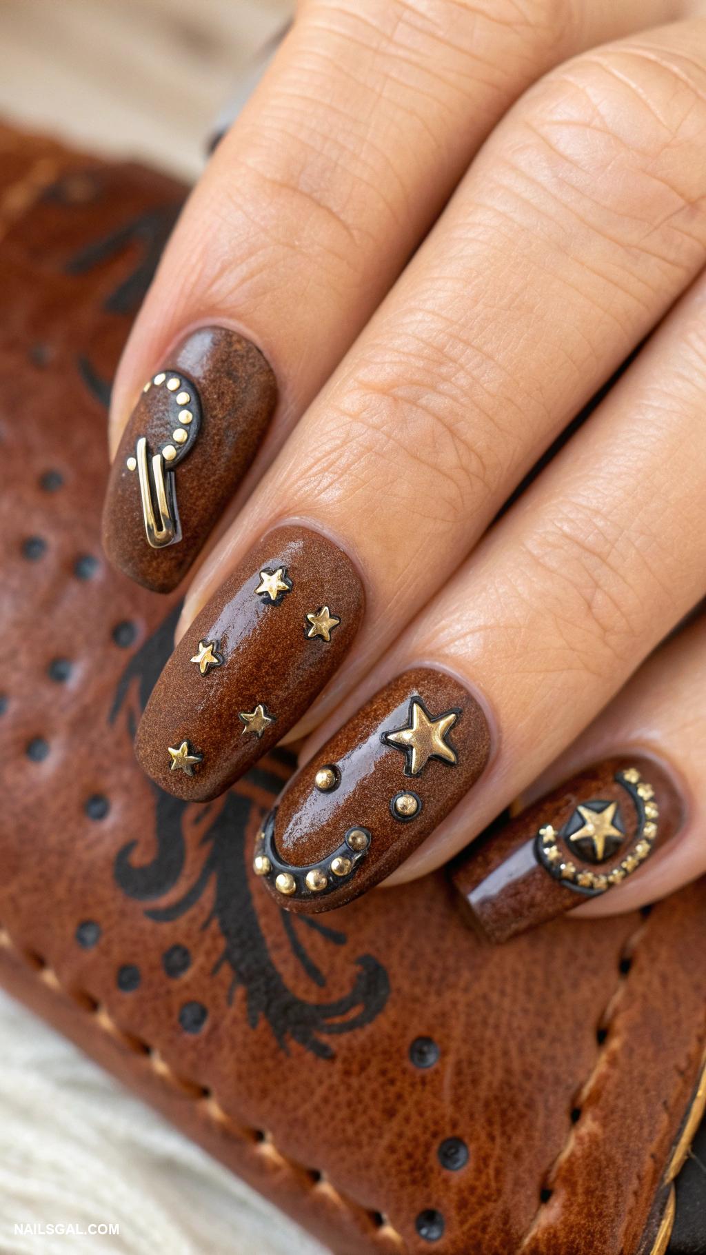 cowgirl nails Western leather texture with studs