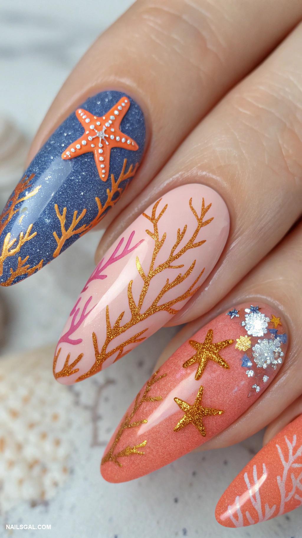 cruise nails Coral reef inspired nail art