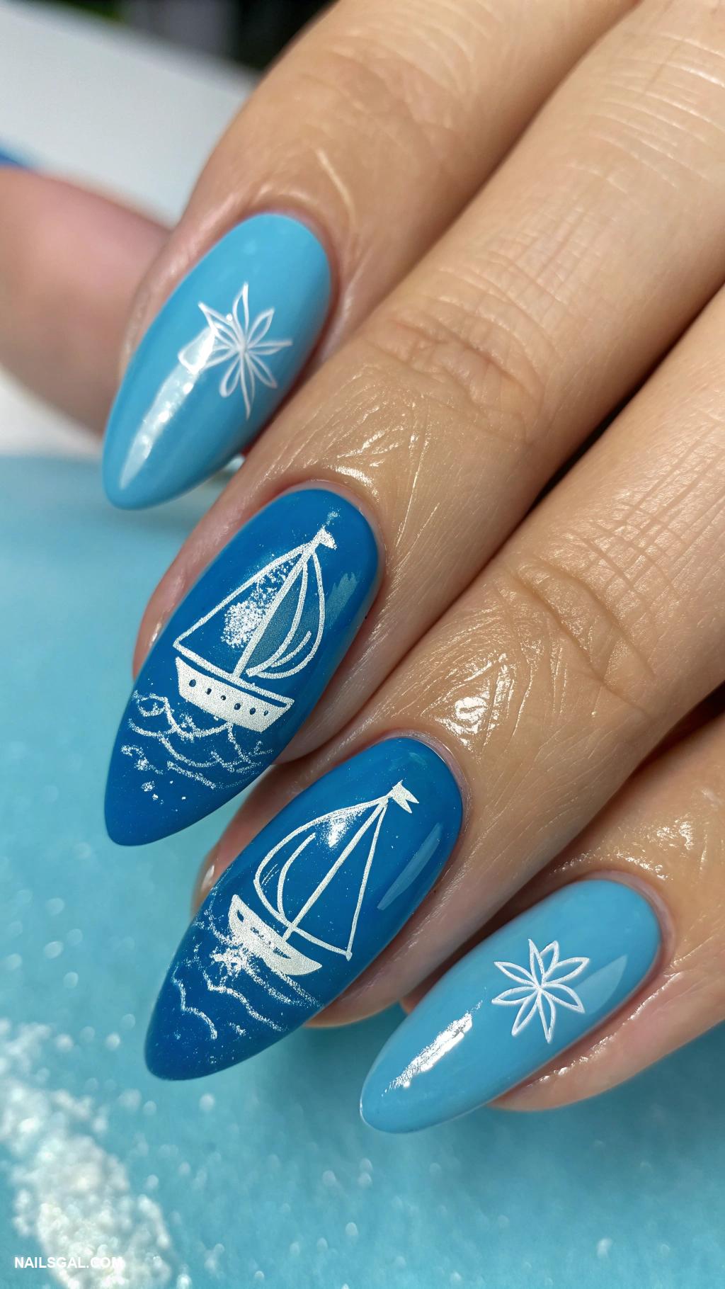cruise nails Sailboat silhouettes on blue background