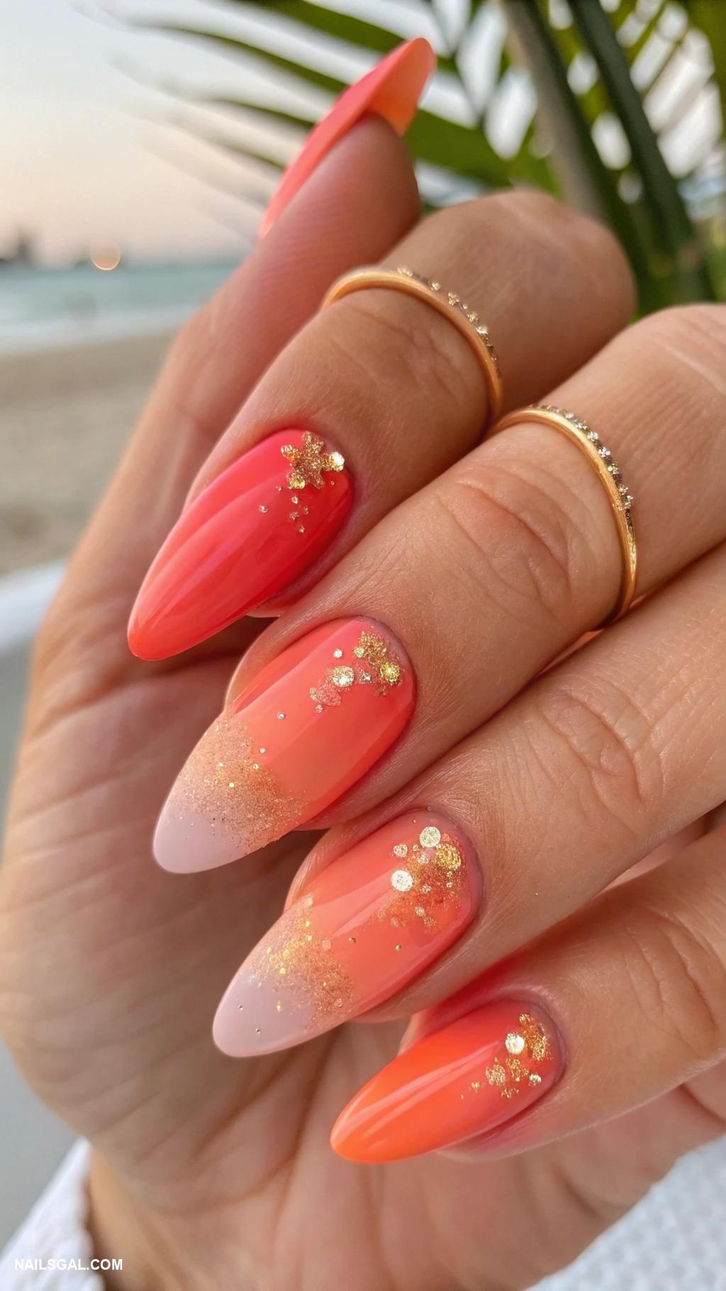 cruise nails Sunset gradient with gold shimmer