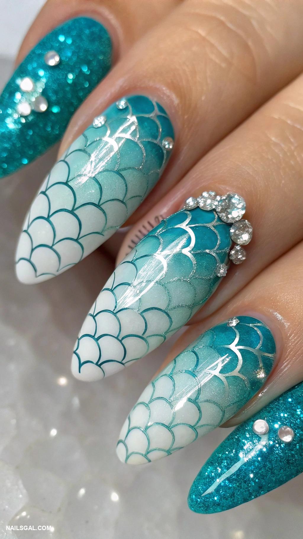 cruise nails Underwater mermaid scales design