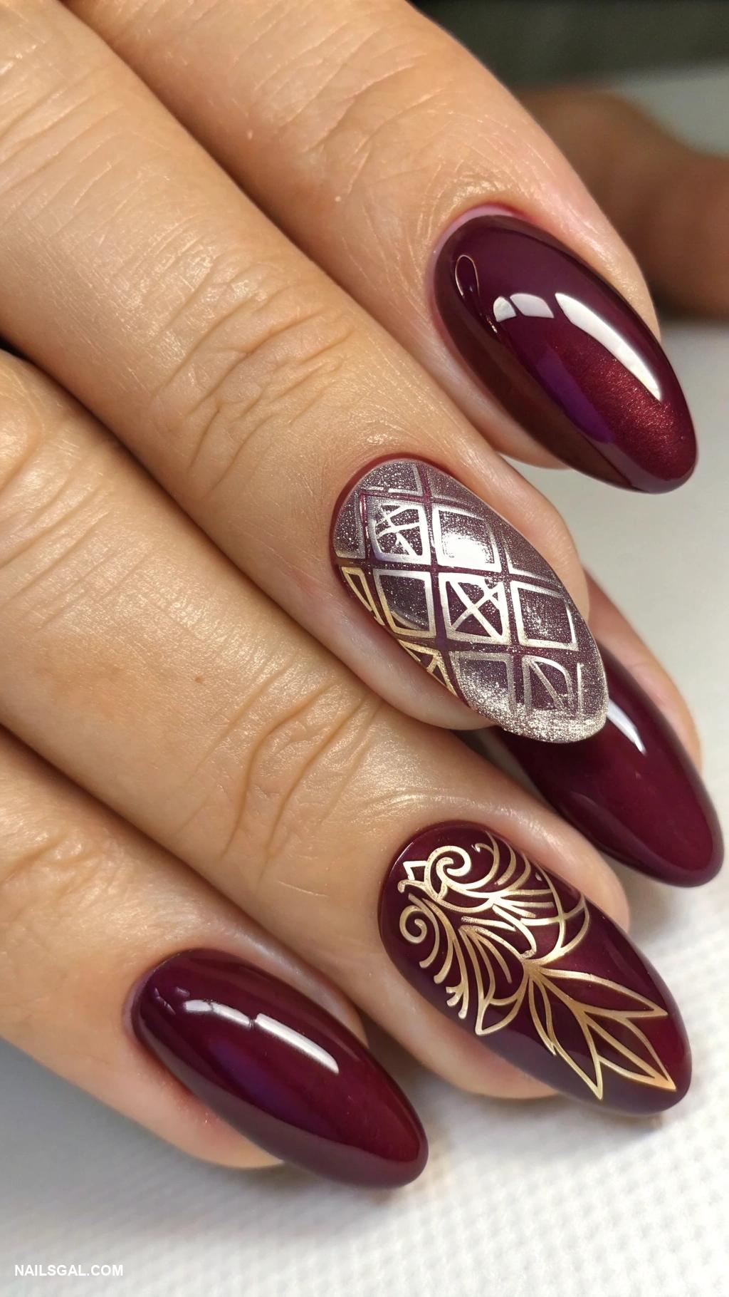 dark fall nails Rich plum with smooth metallic accents