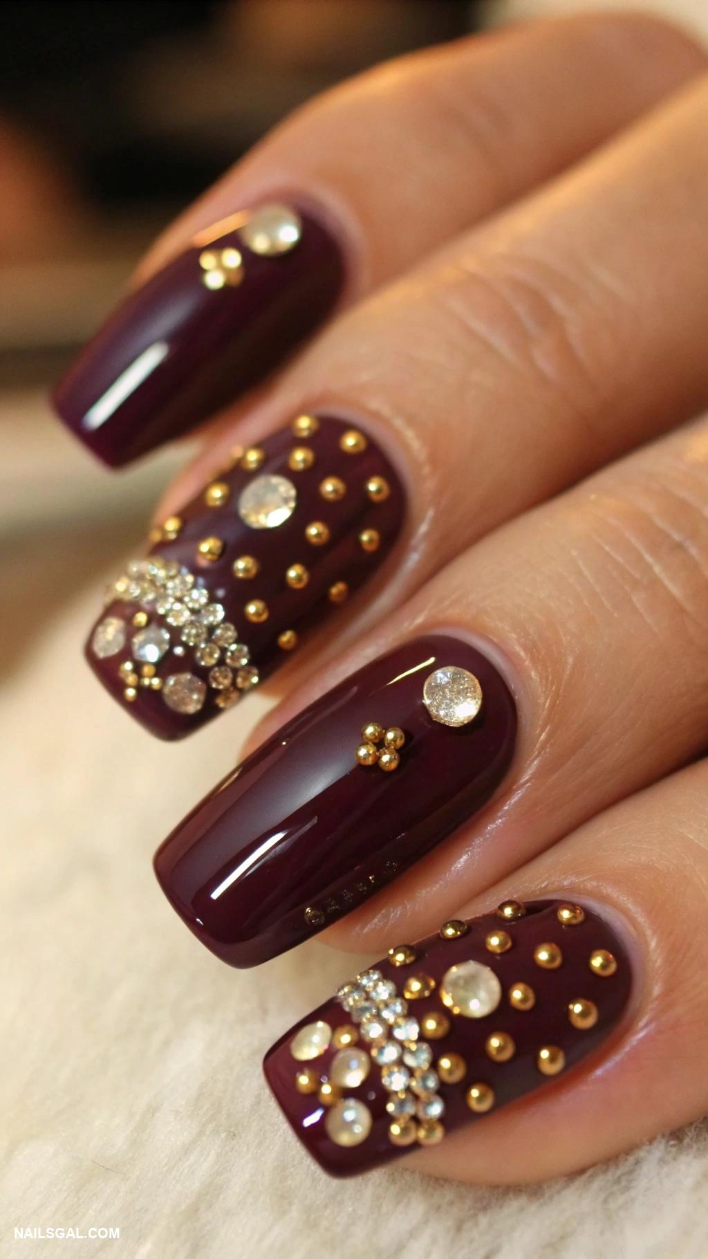dark plum nails Dark plum with studded embellishments
