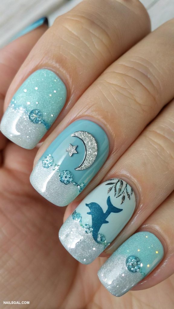 dolphin nails Half moon nails with dolphin tails