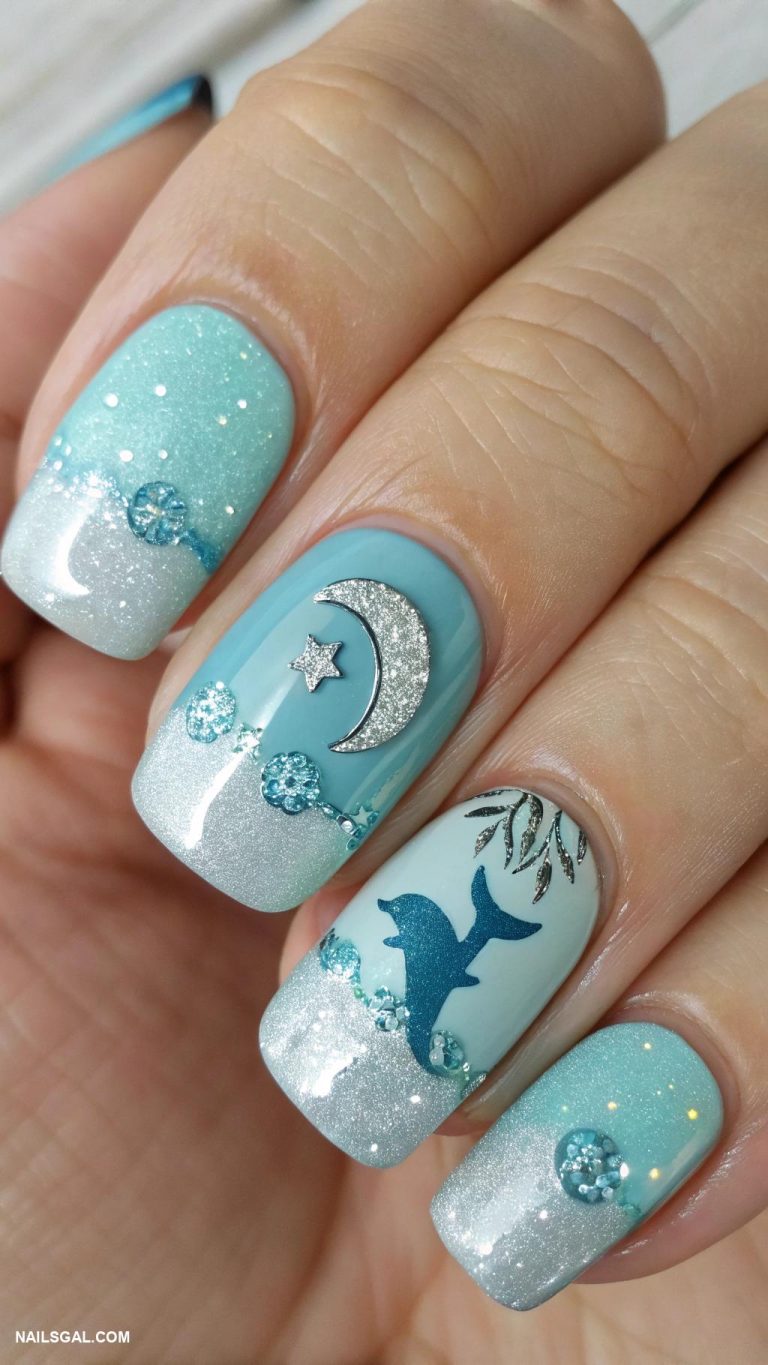 dolphin nails Half moon nails with dolphin tails
