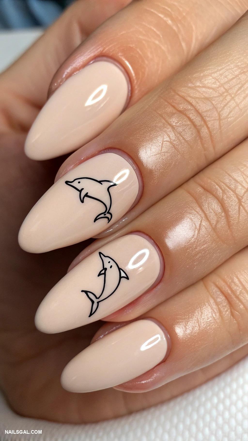 dolphin nails Minimalist dolphin outline on nude base