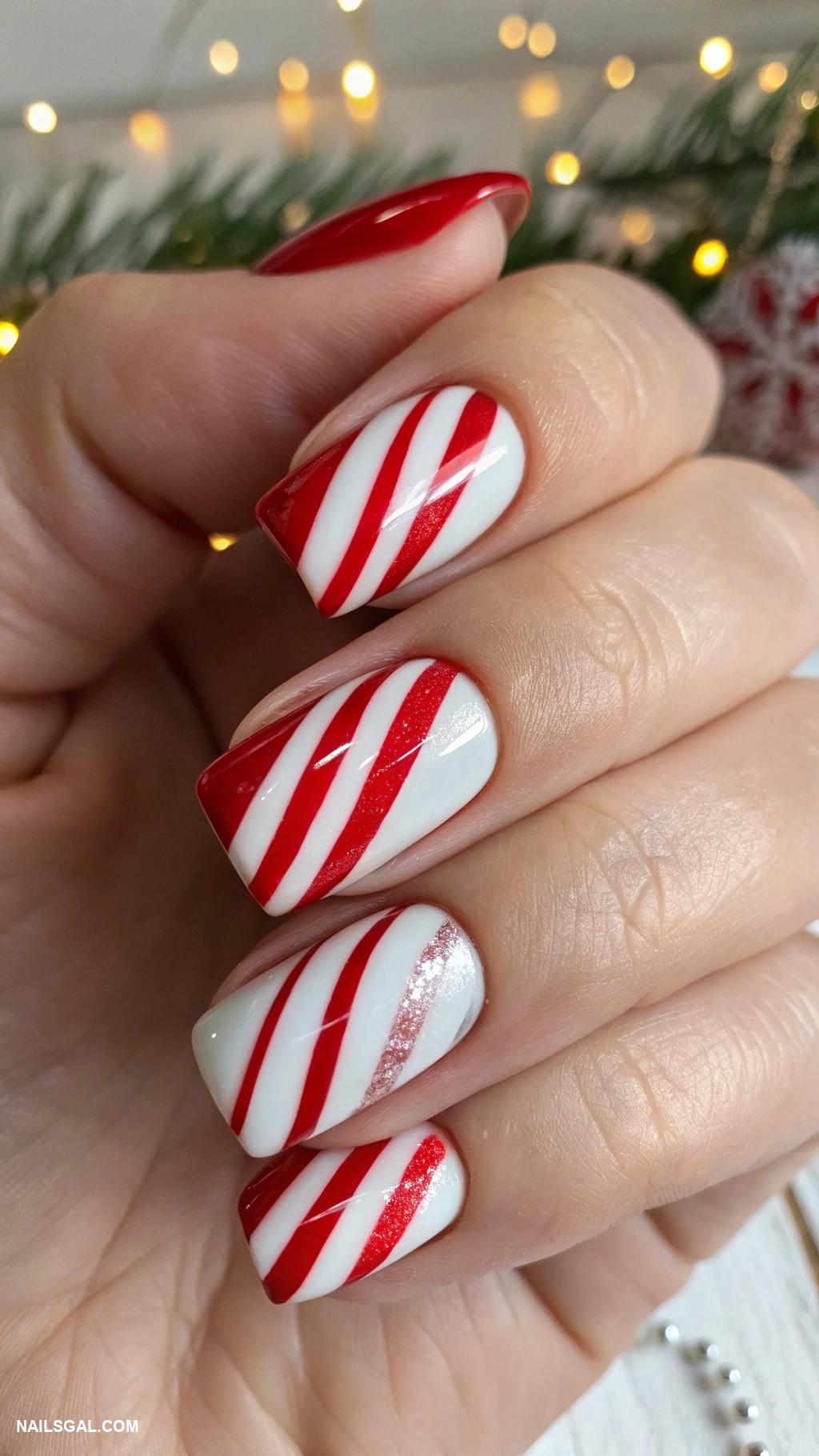 easy christmas nails Candy cane stripes with red and white