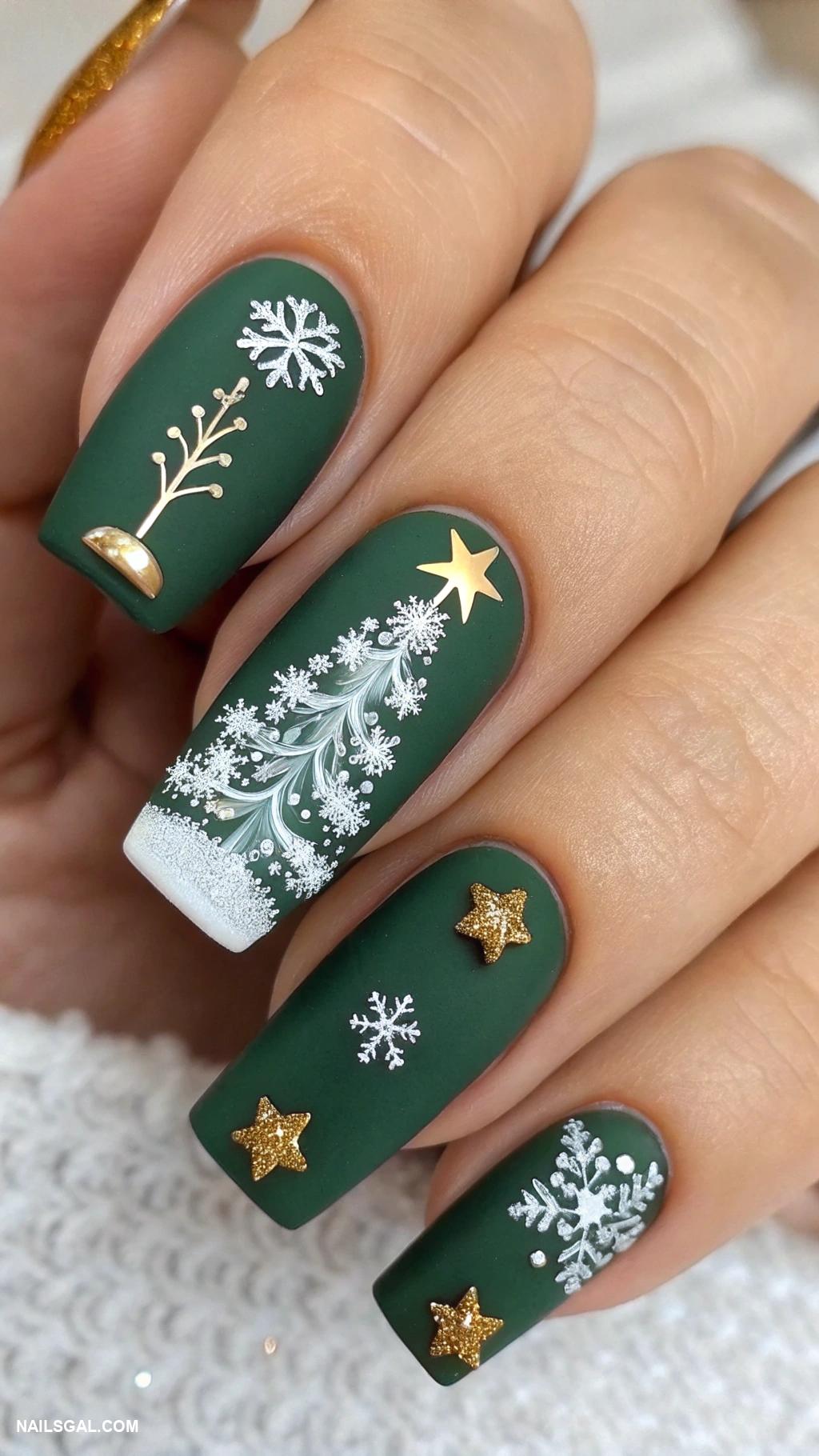 easy christmas nails Christmas tree design with rhinestones