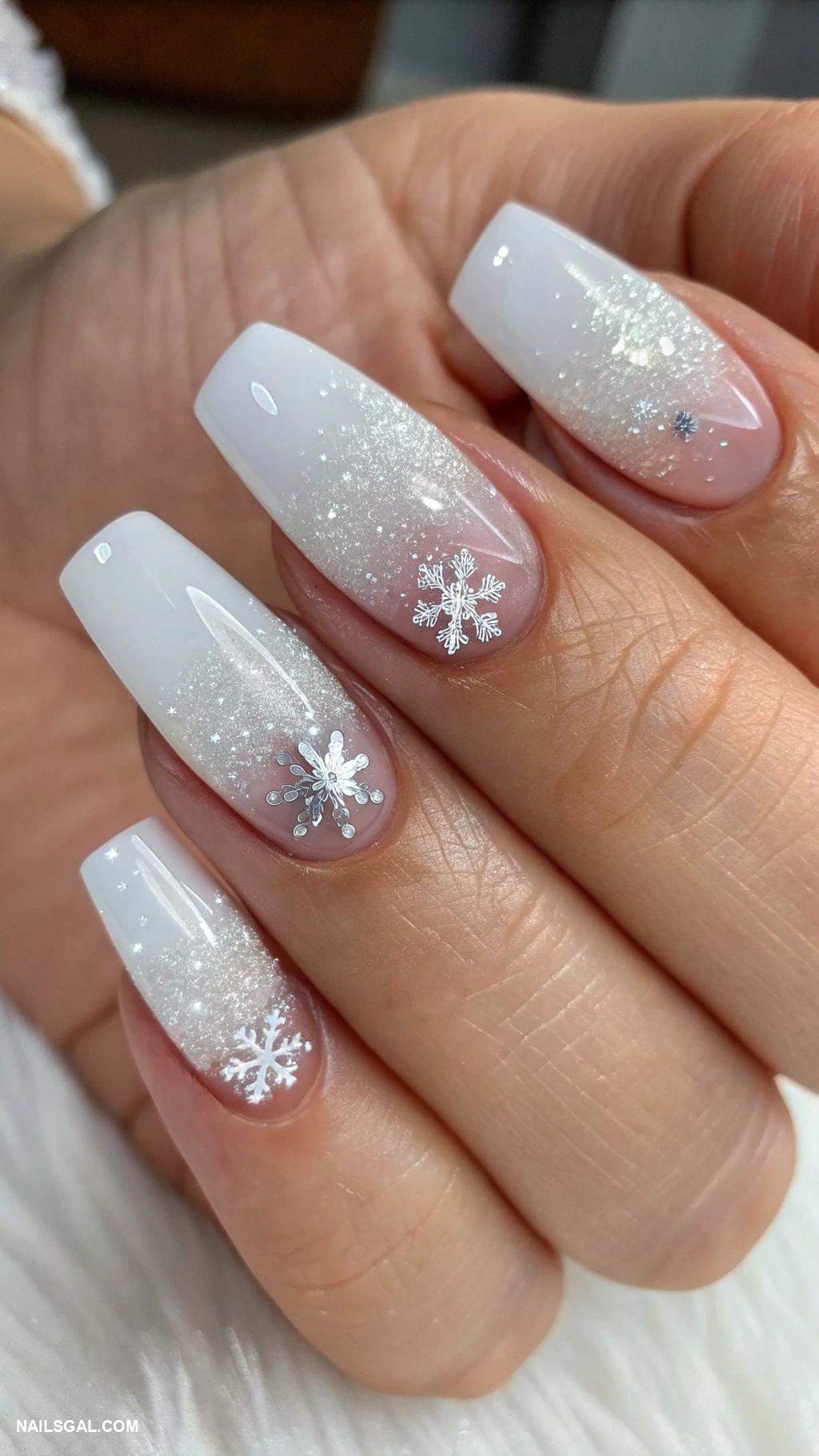 easy christmas nails Frosty white ombre with glitter