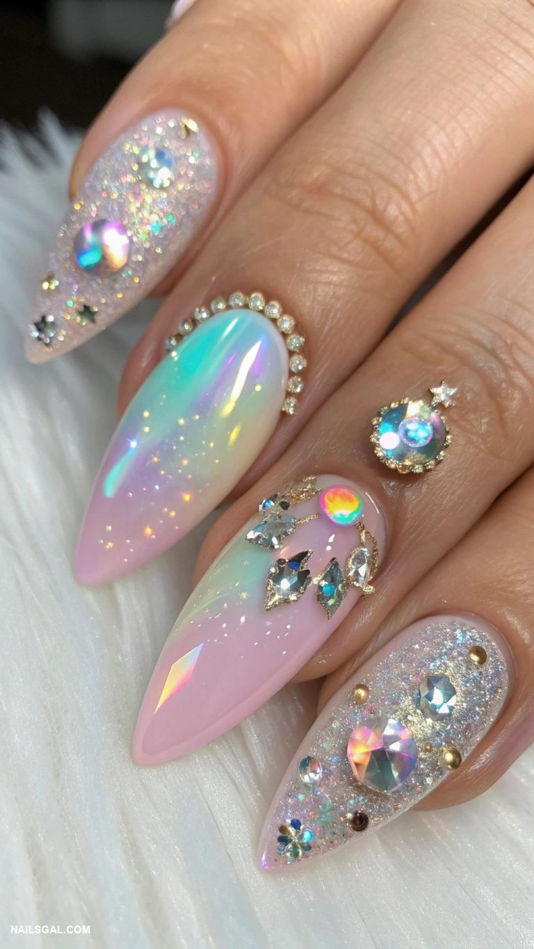 fairy nails Magical crystal designs with holographic shine