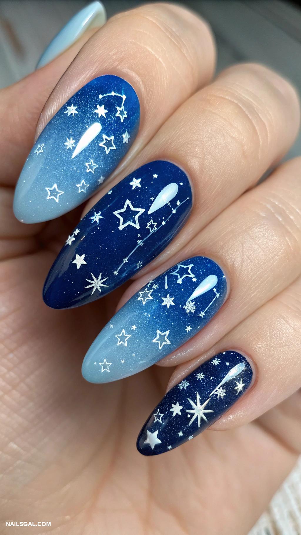 fairy nails Twinkling stars over a deep blue sky
