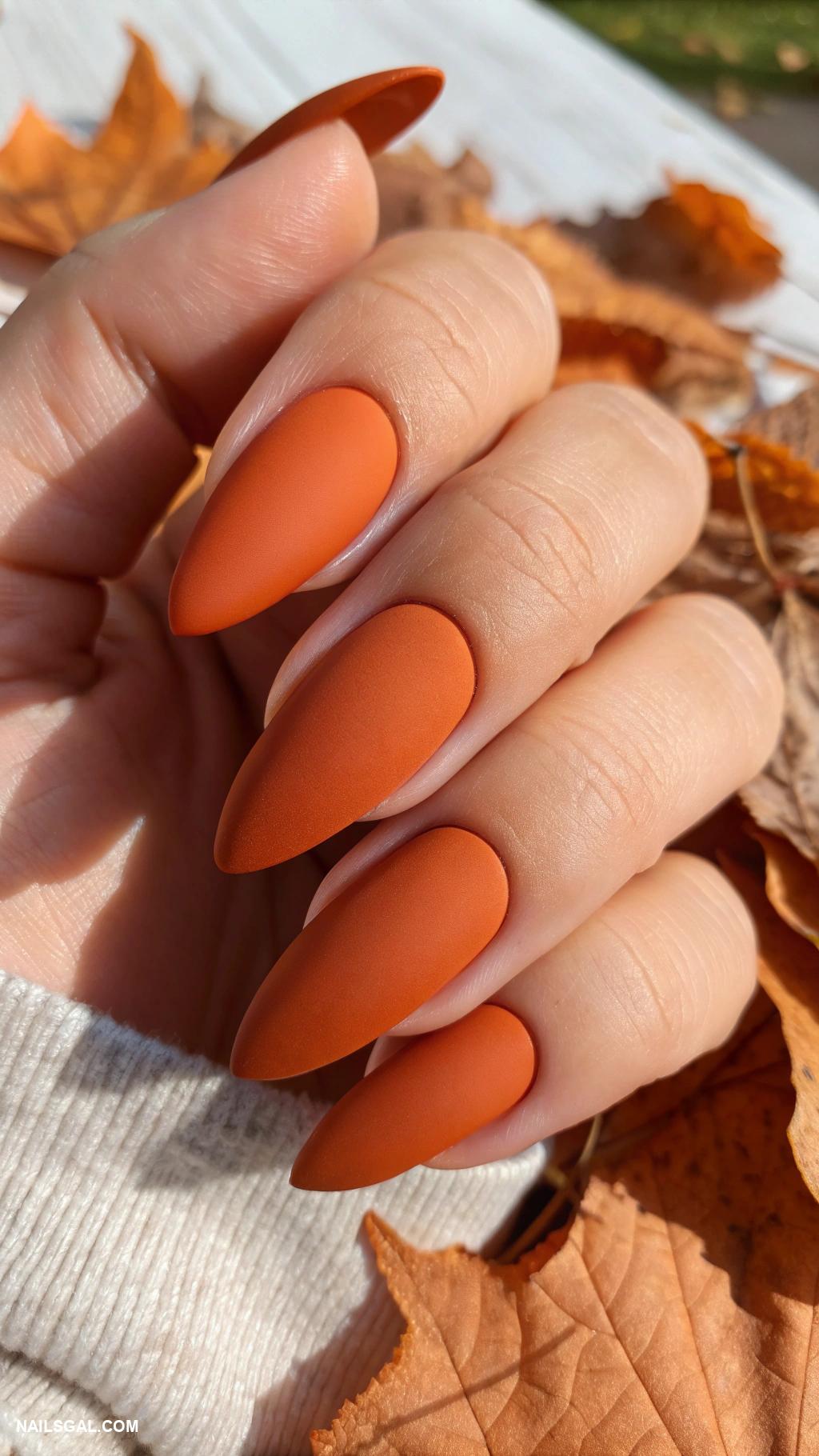 fall orange nails Classic orange with matte finish