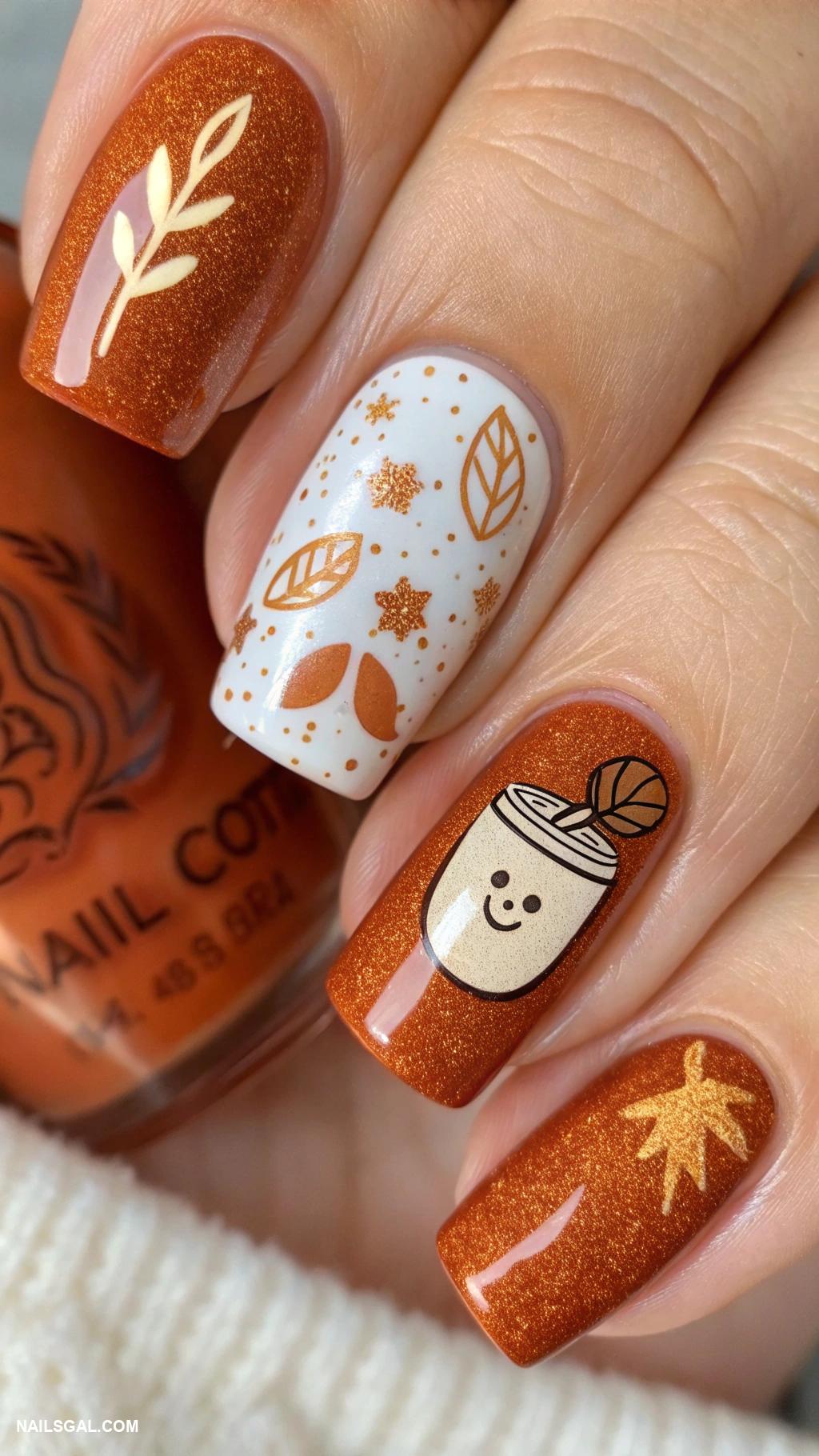 fall orange nails Pumpkin spice latte nail art