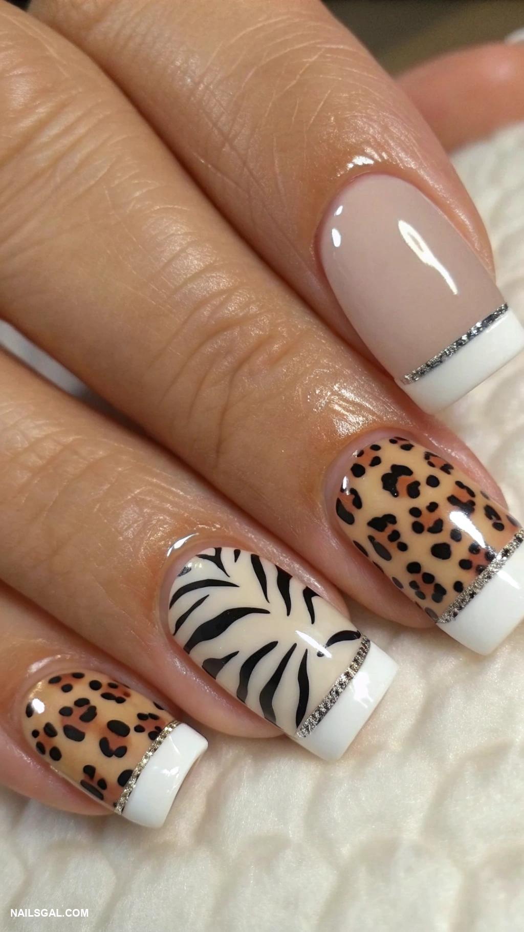 french tip nails Animal prints on base with tips