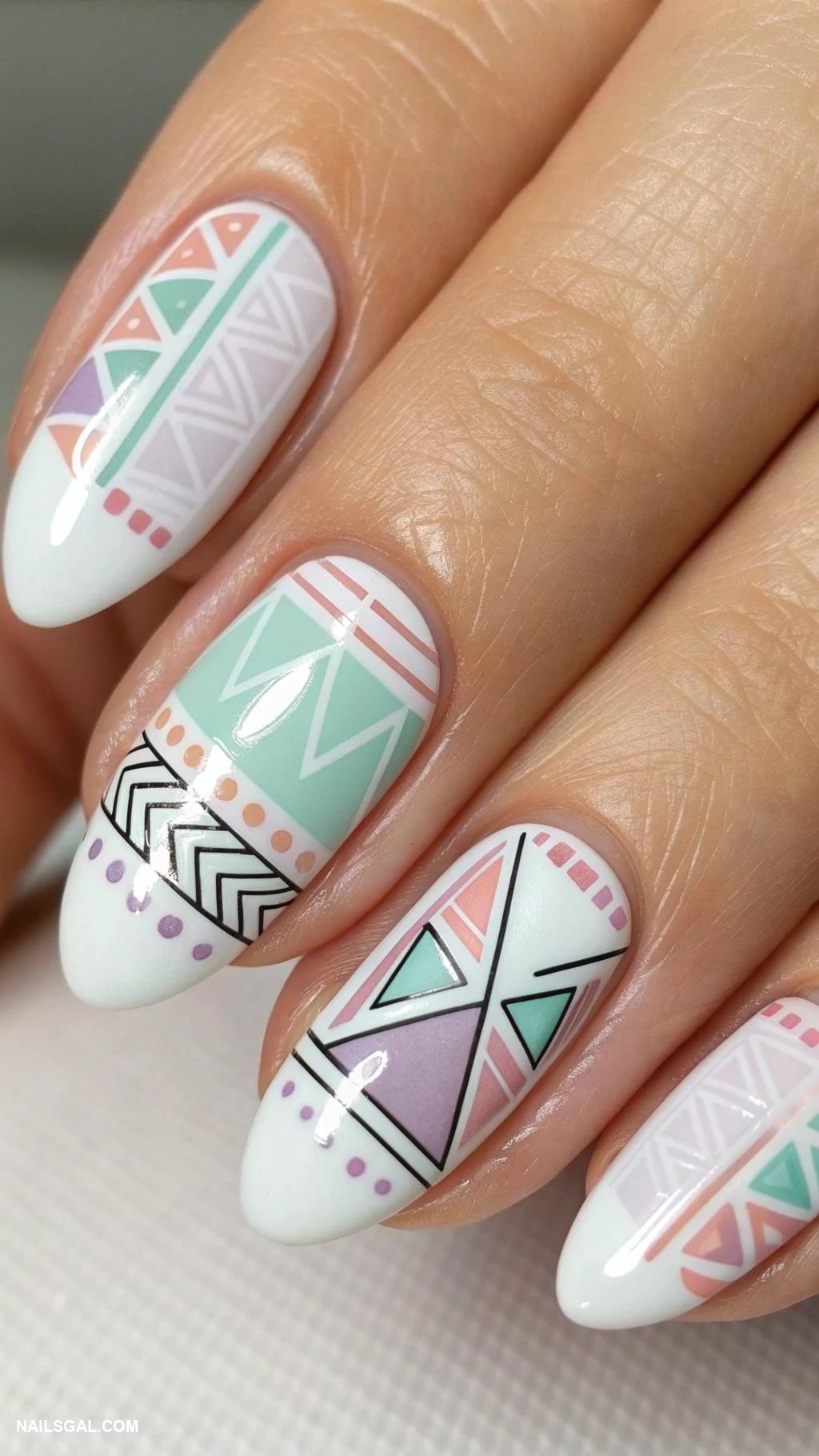 french tip nails Geometric patterns on tips