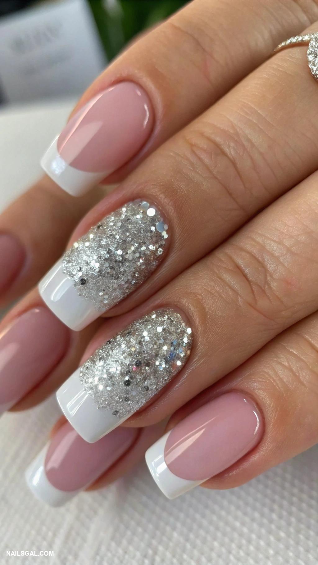 french tip nails Glitter gradient on tips