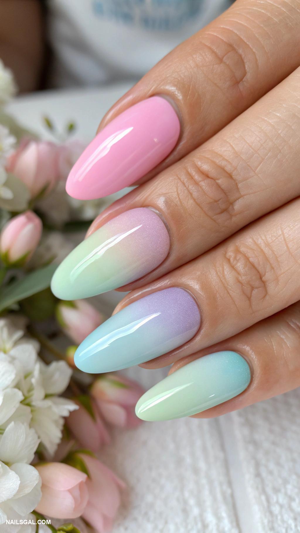 french tip nails Pastel rainbow ombre tips