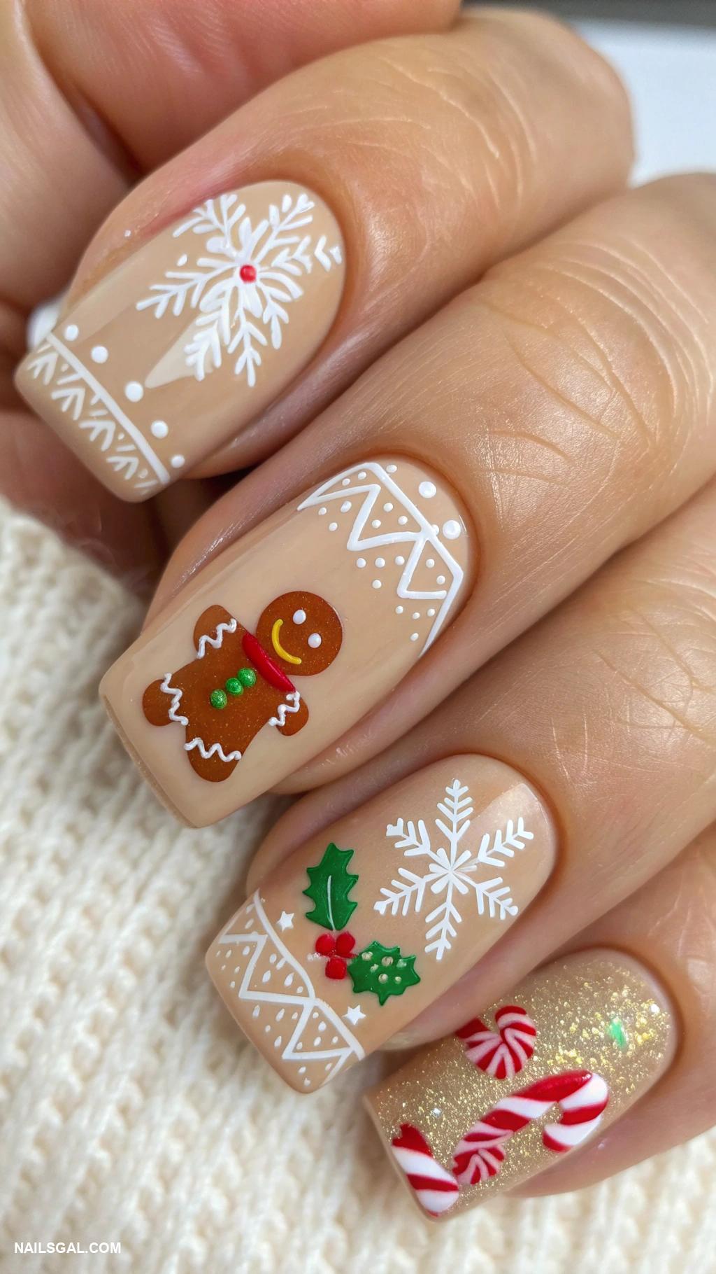 gingerbread nails Festive holiday sweater gingerbread design