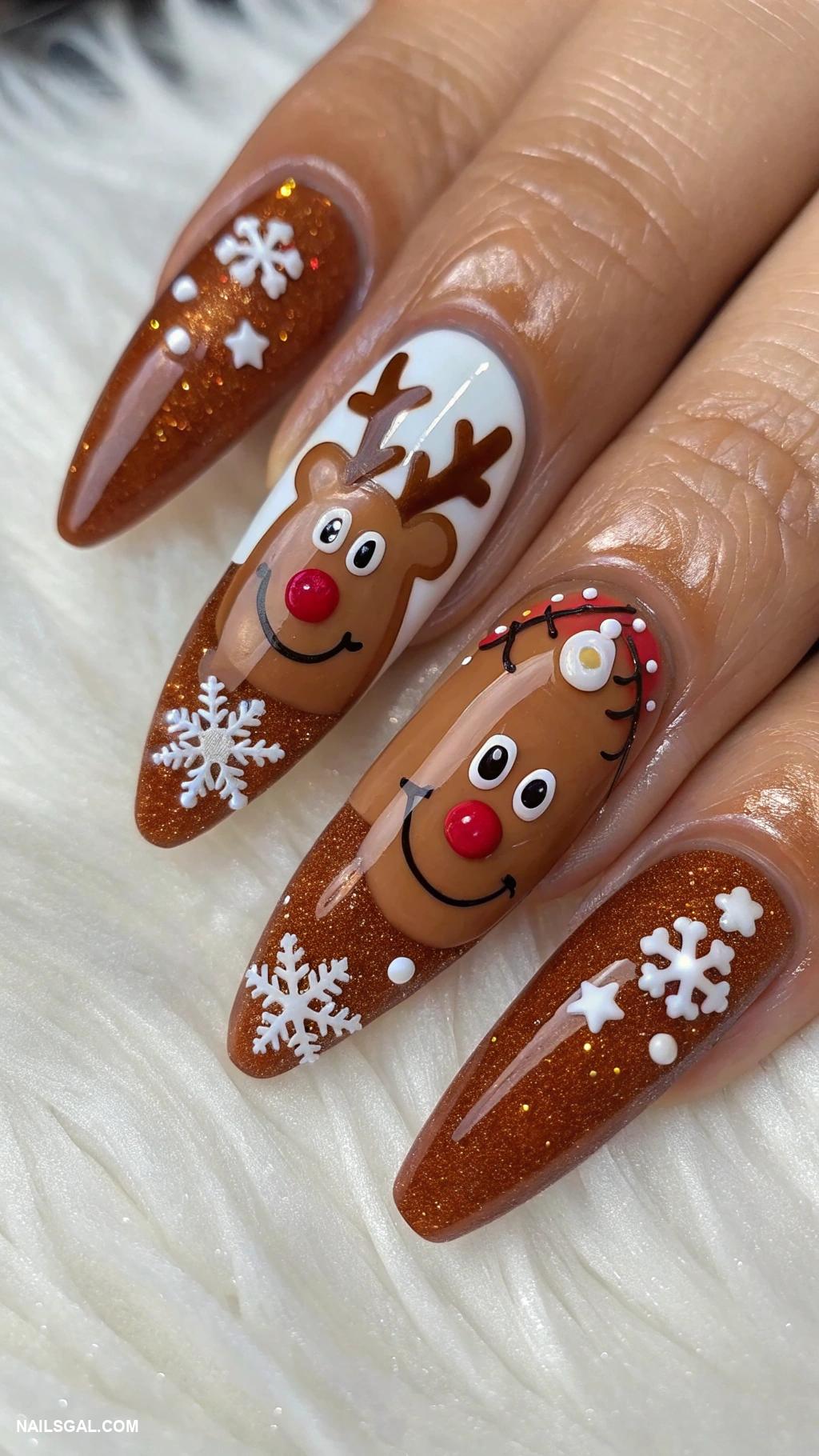 gingerbread nails Gingerbread reindeer with red nose