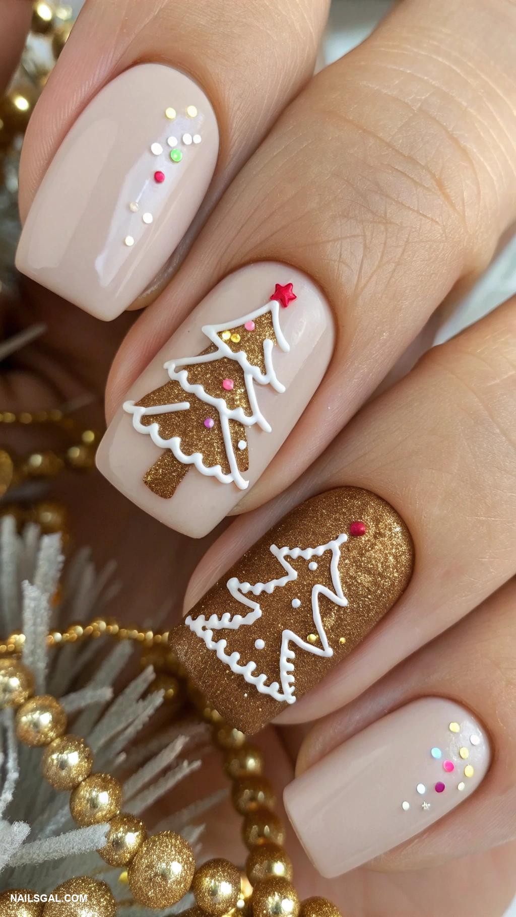 gingerbread nails Simple gingerbread tree on accent nail