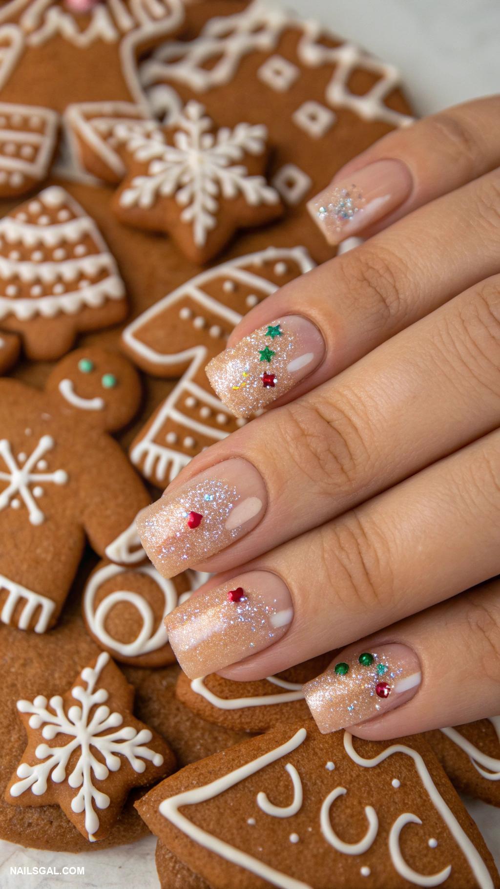 gingerbread nails Sugary glitter over gingerbread background