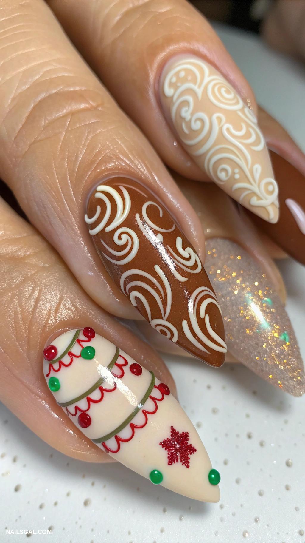 gingerbread nails Swirled icing patterns on tips